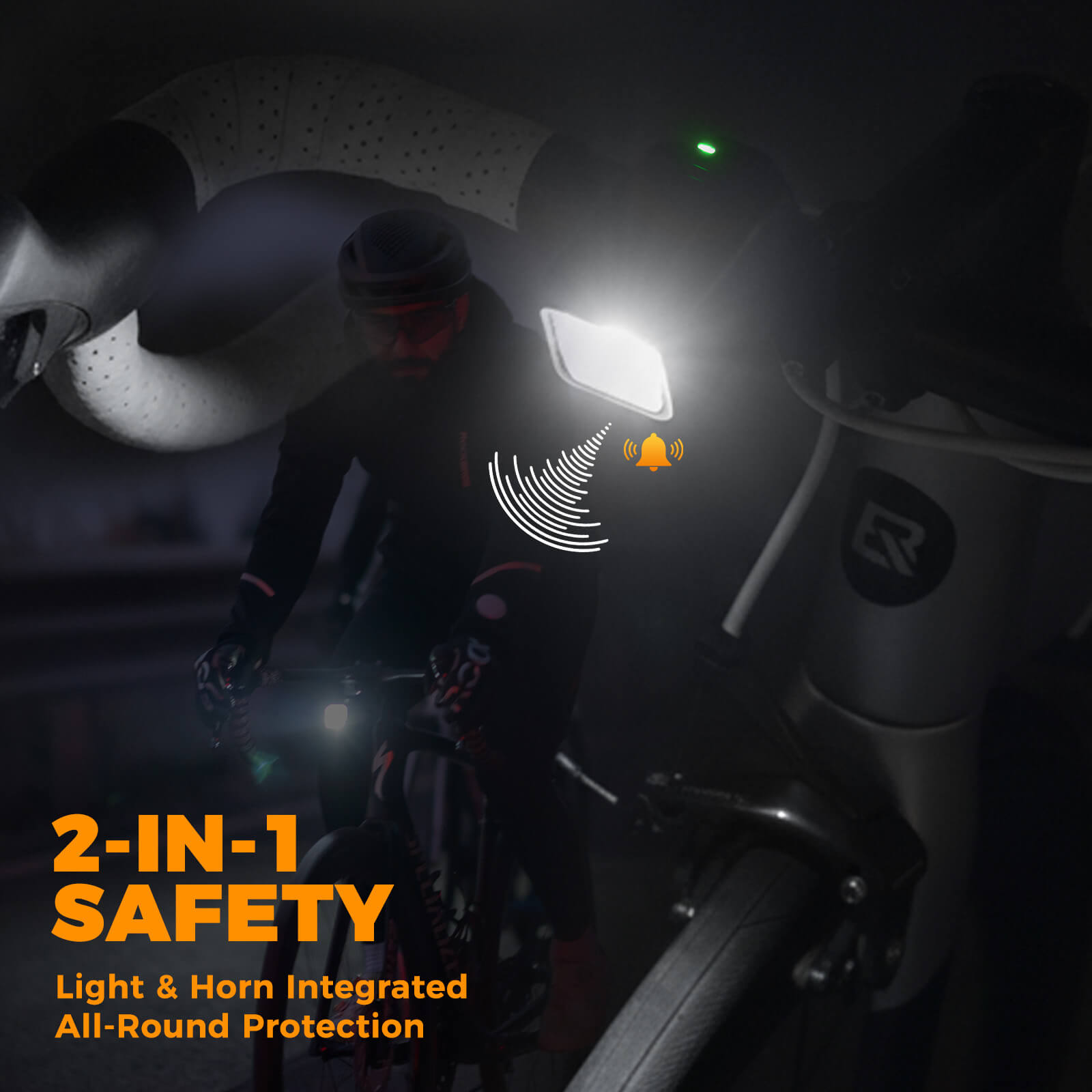 2-in-1 rechargeable bike horn and front headlight, 450 lumens super bright LED with loud electronic bell