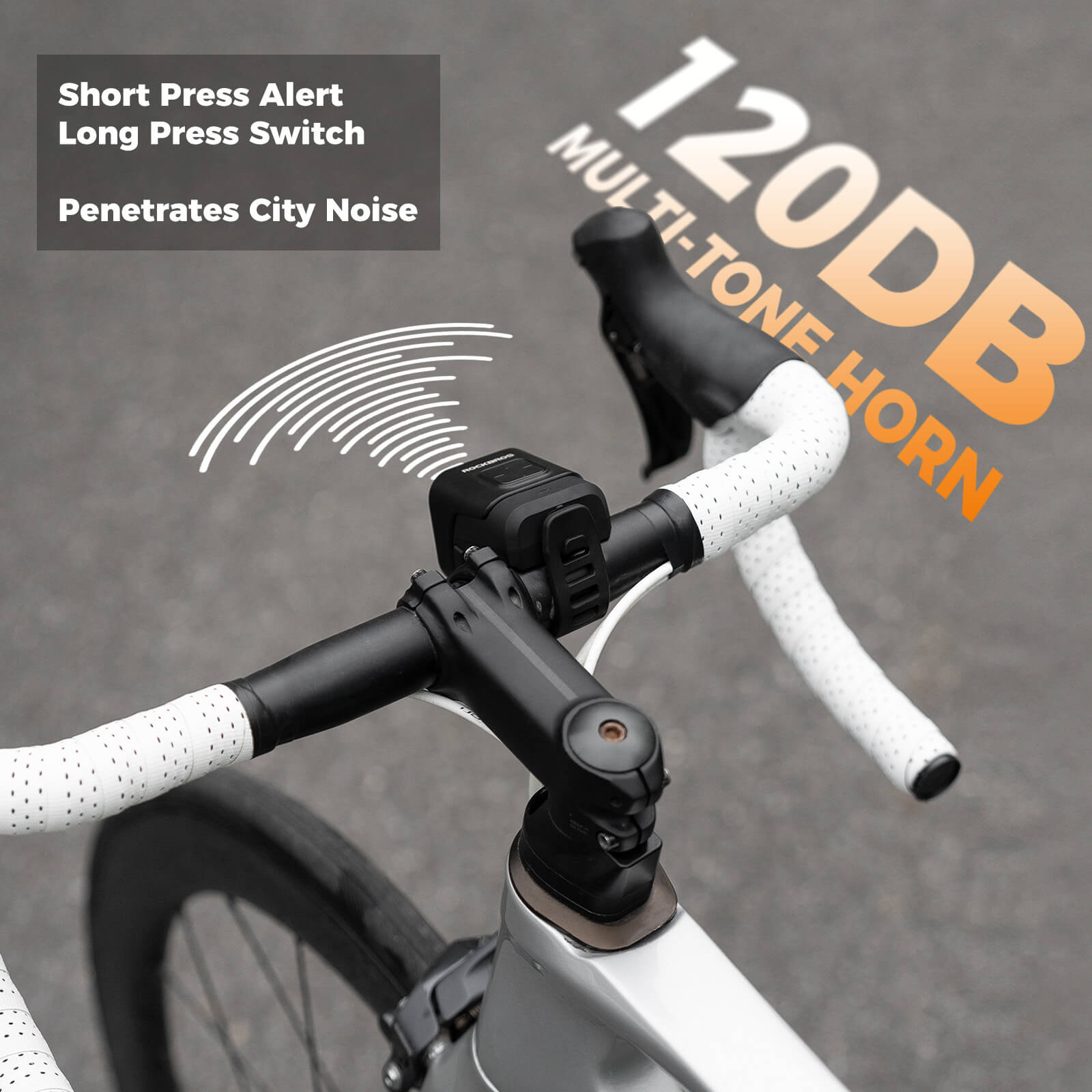 2-in-1 rechargeable bike horn and front headlight, 450 lumens super bright LED with loud electronic bell
