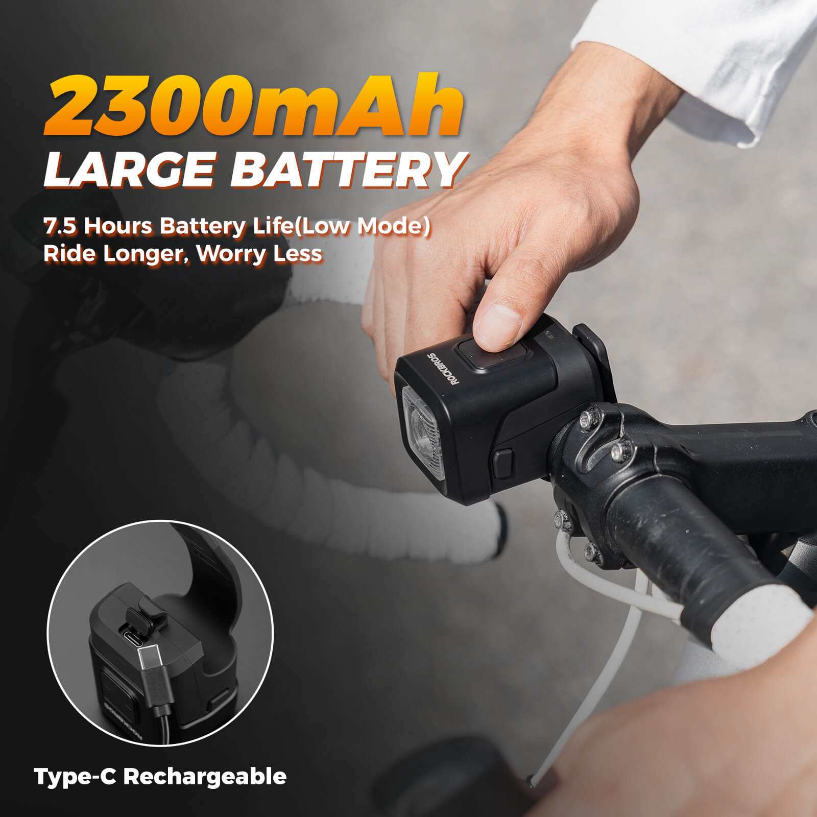 2-in-1 rechargeable bike horn and front headlight, 450 lumens super bright LED with loud electronic bell