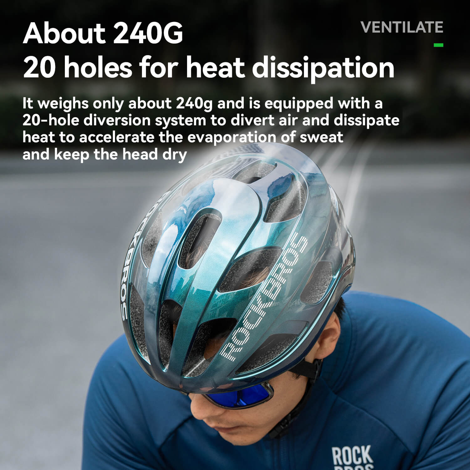 20-vent aerodynamic cycling helmet front view showing high airflow cooling system by ROCKBROS
