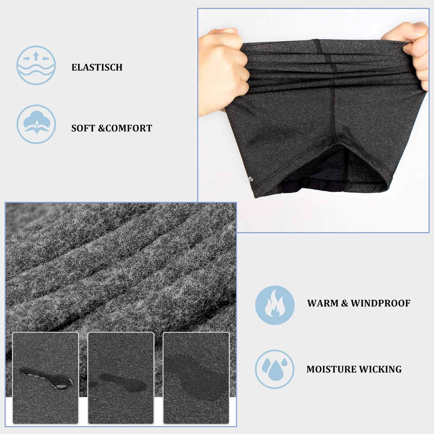 ROCKBROS Windproof Balaclava Winter Face Cover  Thermal Fleece Neck Warmer #Style_Grey-With holes for glasses