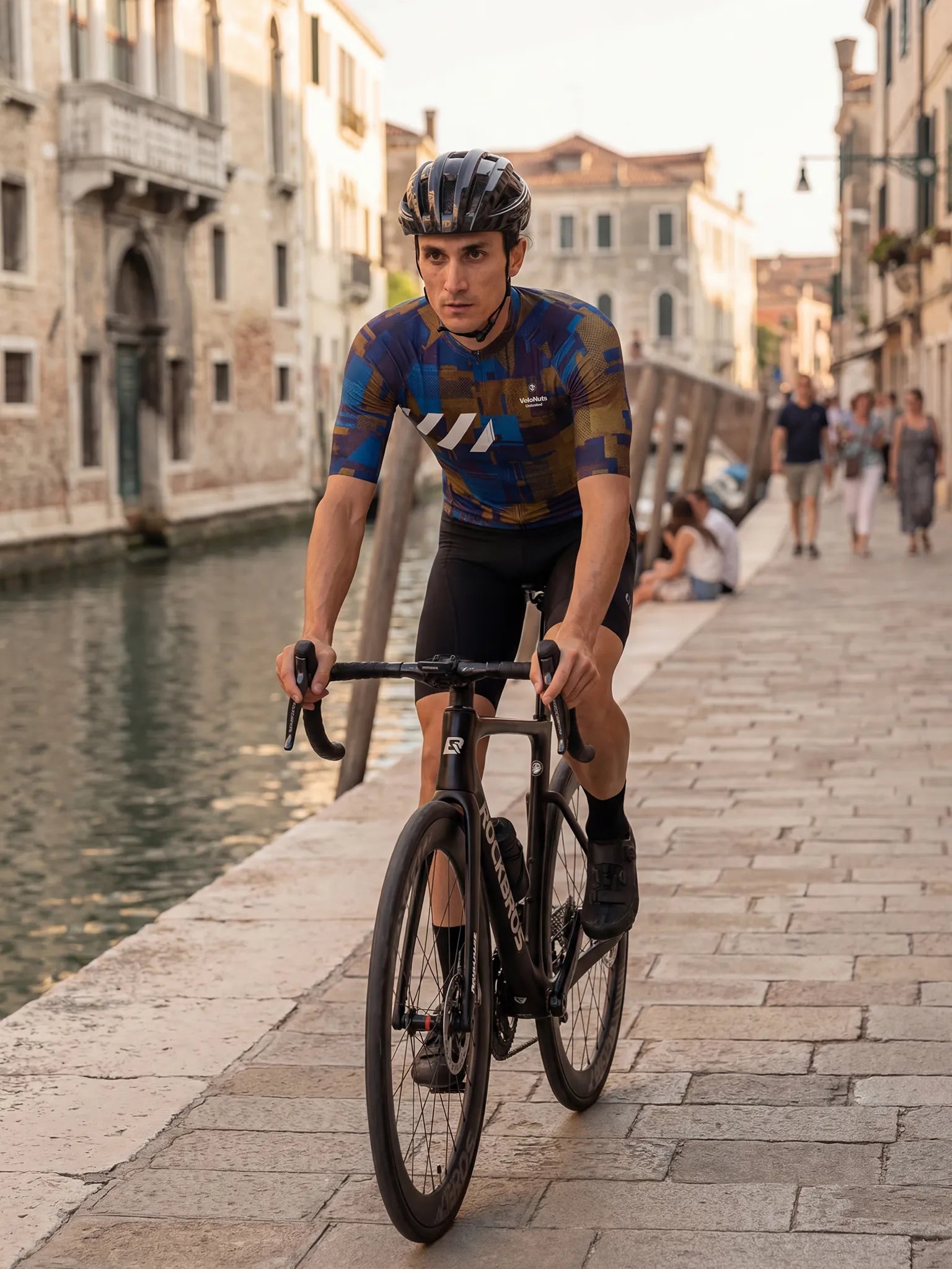 Men's Cycling Jersey Terrain Blocks#Type_Cobalt Rust Blocks