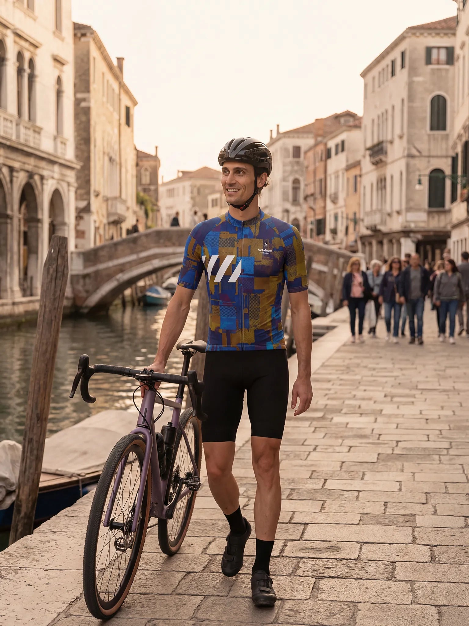 Men's Cycling Jersey Terrain Blocks#Type_Cobalt Rust Blocks