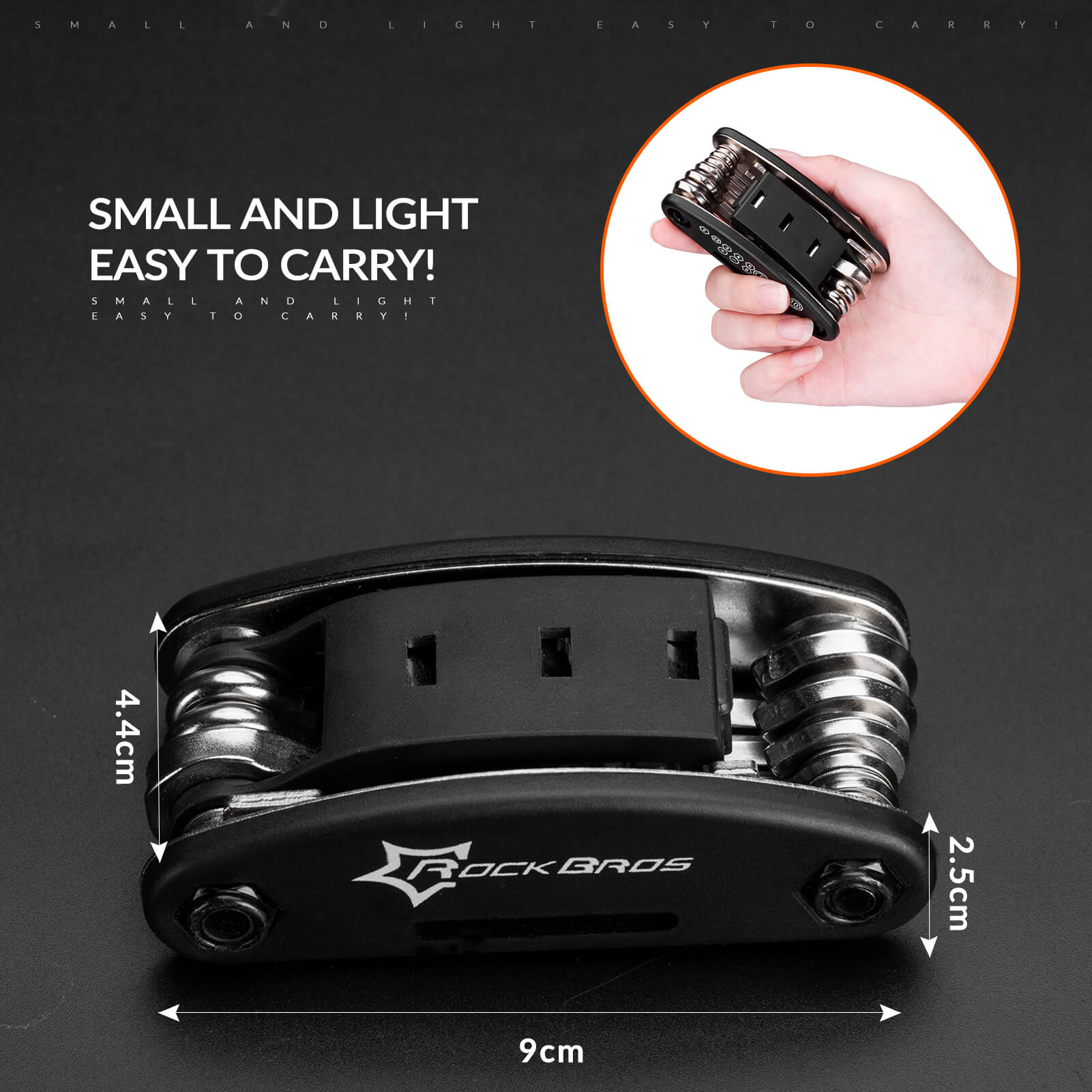Detailed view of ROCKBROS 16 in 1 bike tool showing wrenches, screwdrivers, and hex keys