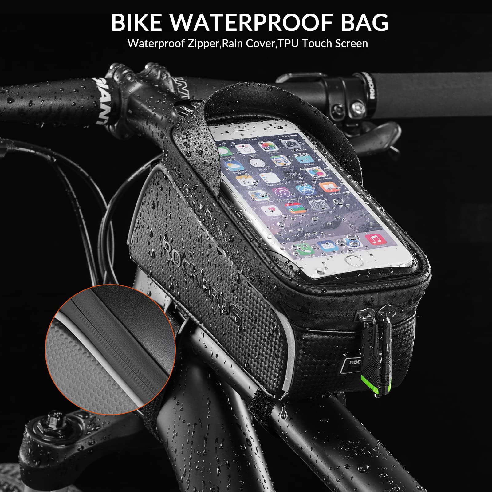 ROCKBROS waterproof bike phone bag mounted on top tube