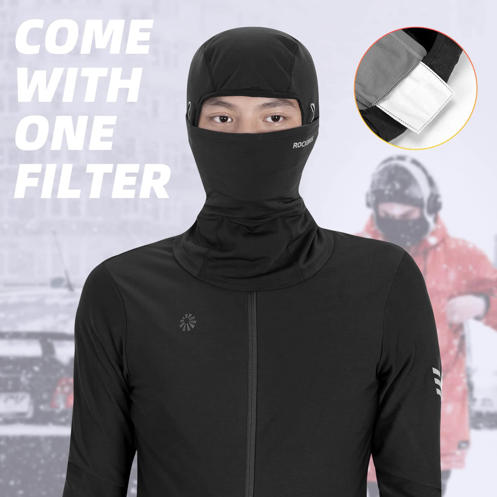 ROCKBROS windproof balaclava neck warmer with glasses holes, ideal for cold weather and cycling