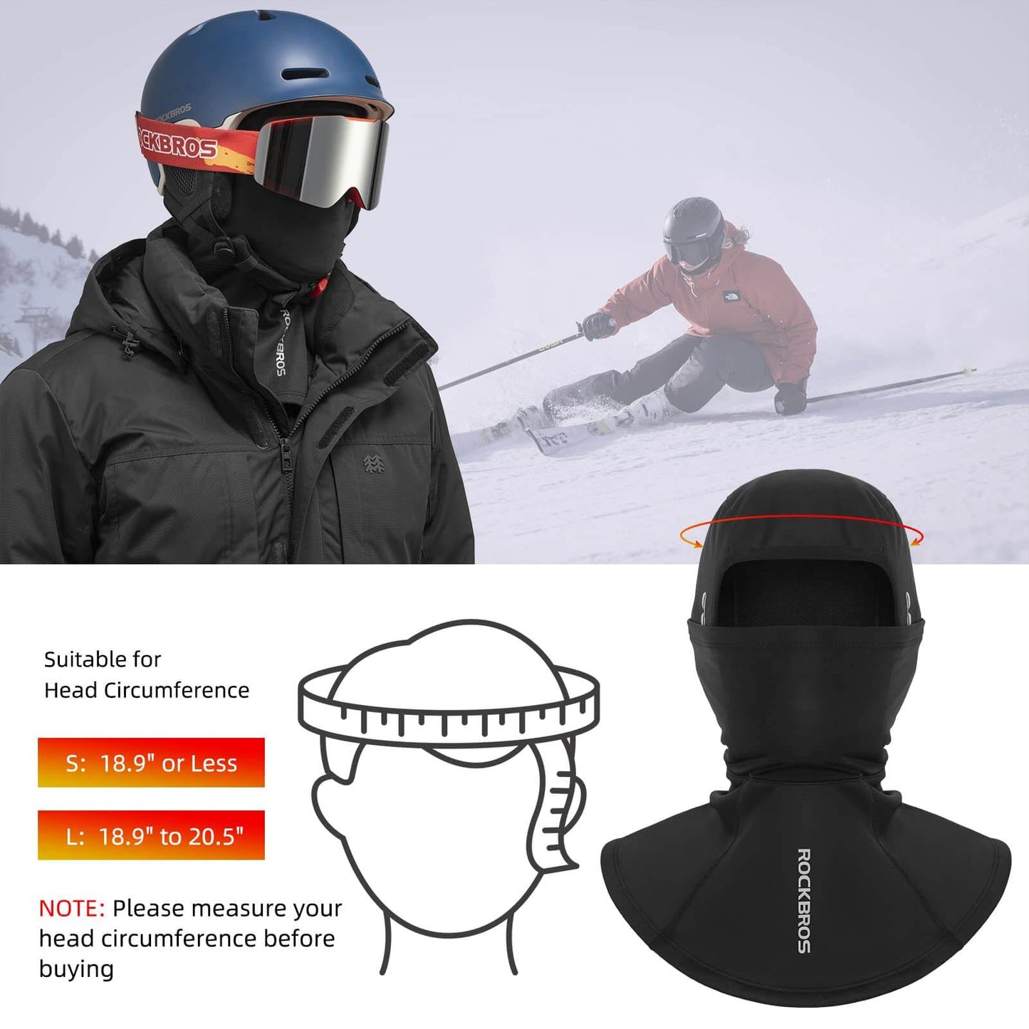 ROCKBROS windproof balaclava neck warmer with glasses holes, ideal for cold weather and cycling