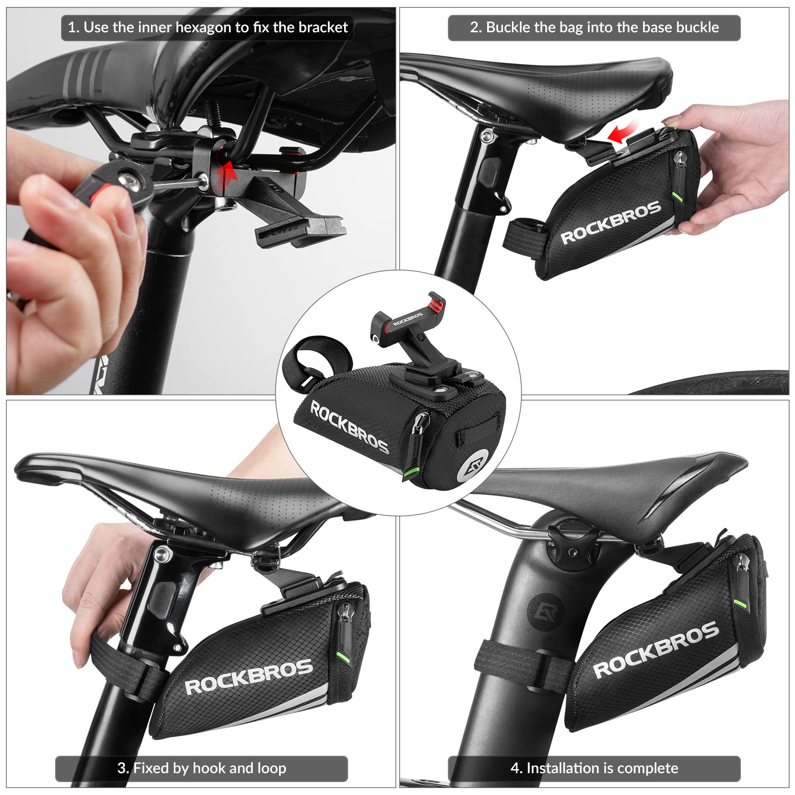 ROCKBROS Bike Mini Saddle Bag Quick Release Under Seat Pouch #Style_Bracket Version