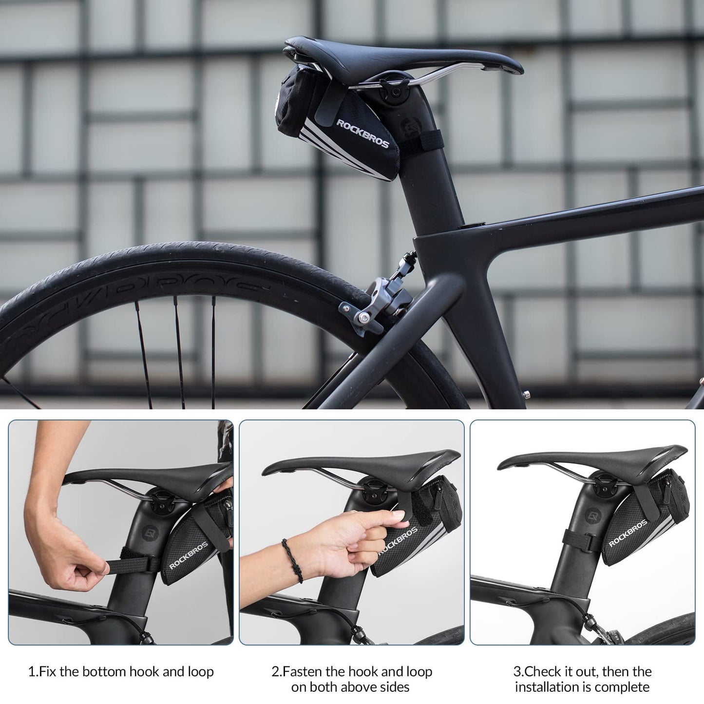 ROCKBROS Bike Mini Saddle Bag Quick Release Under Seat Pouch #Style_Velcro Version