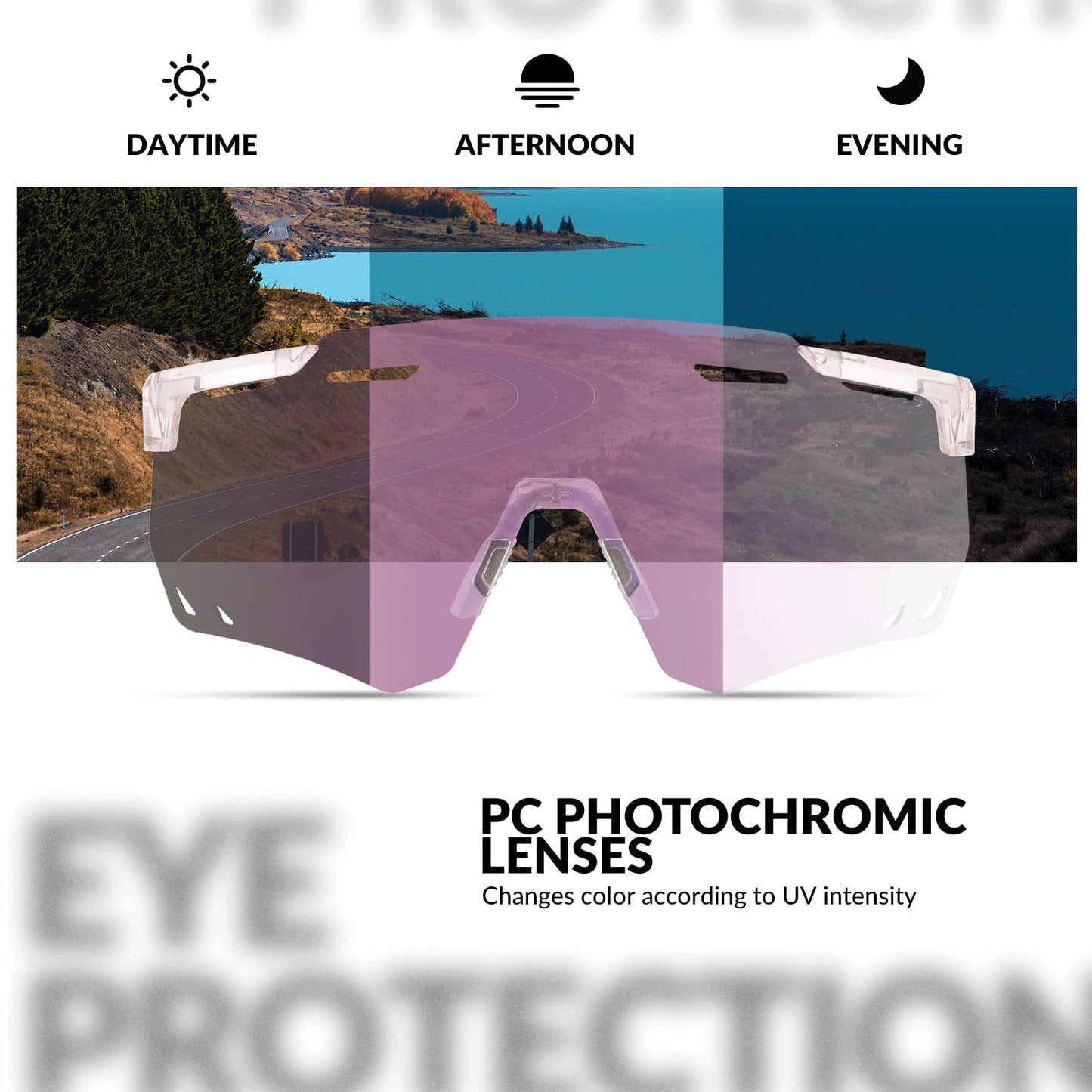 ROCKBROS Photochromic Sports Sunglasses Fashion Windproof Eyewear #Color_Purple