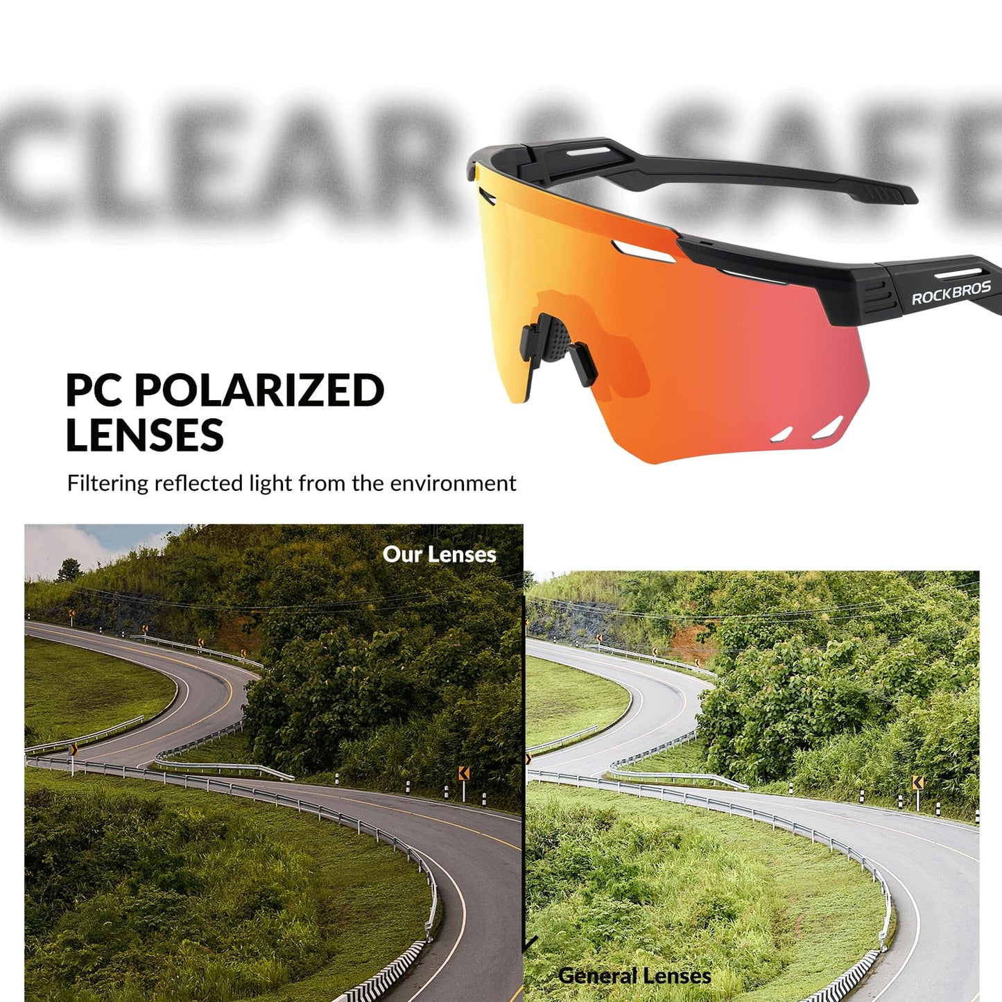 ROCKBROS Polarized Sunglasses 100% UV400 Protection Cycling Glasses #Color_Black