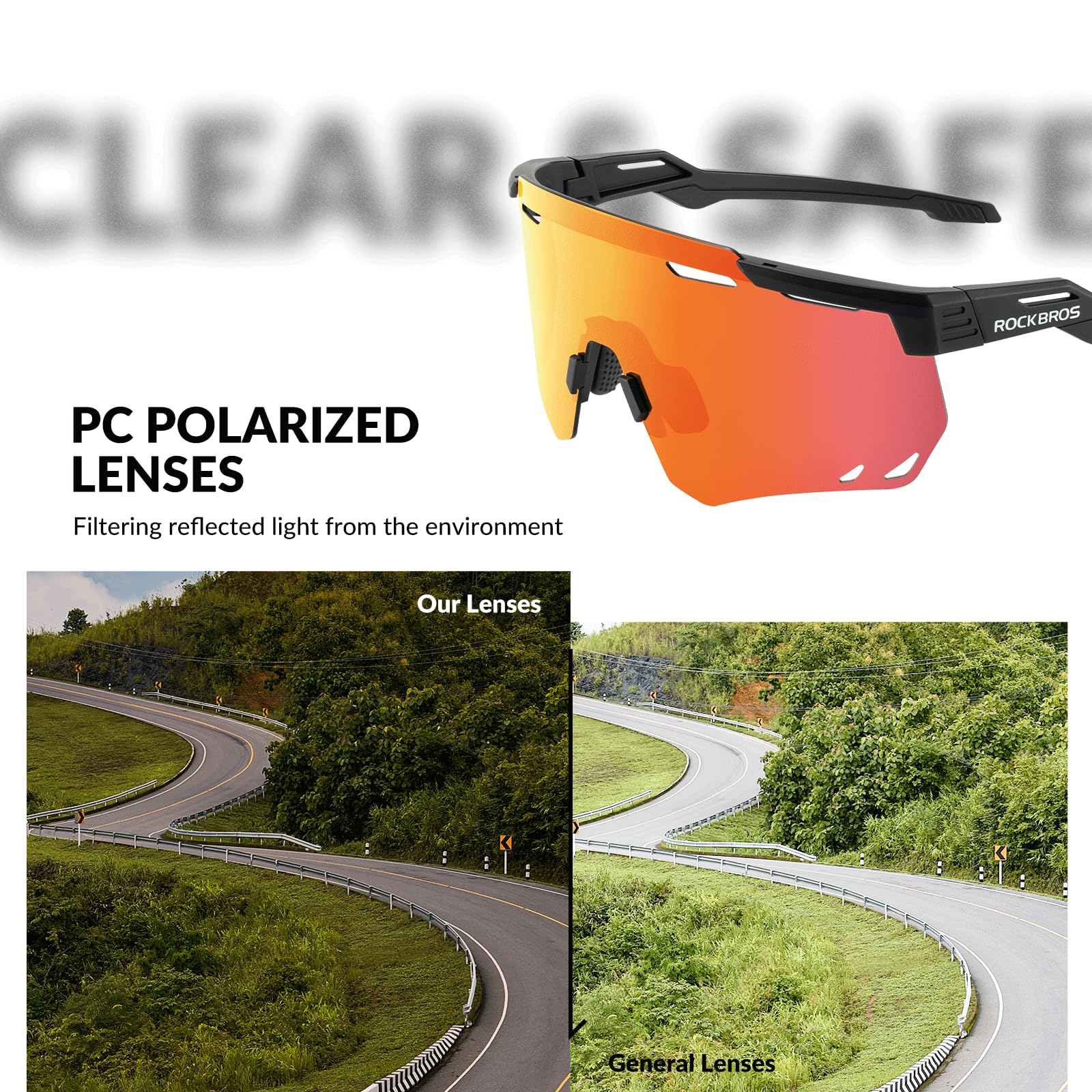 ROCKBROS Polarized Sunglasses 100% UV400 Protection Cycling Glasses #Color_Black