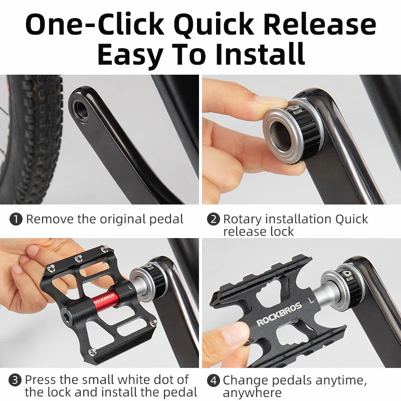 ROCKBROS quick release folding bike pedals CNC aluminum with sealed bearings