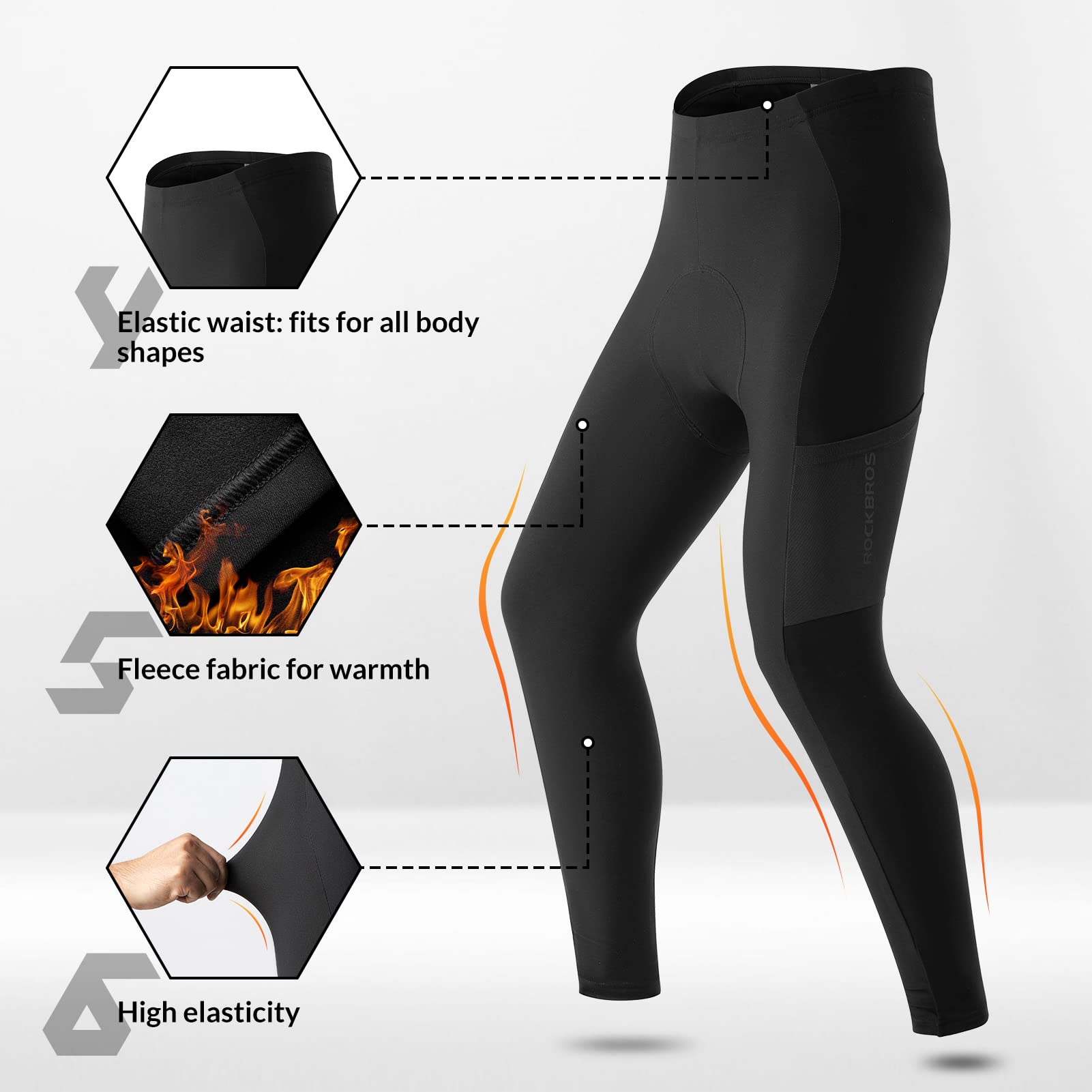 ROCKBROS Winter Padded Cycling Leggings Thermal Reflective Windproof Pants