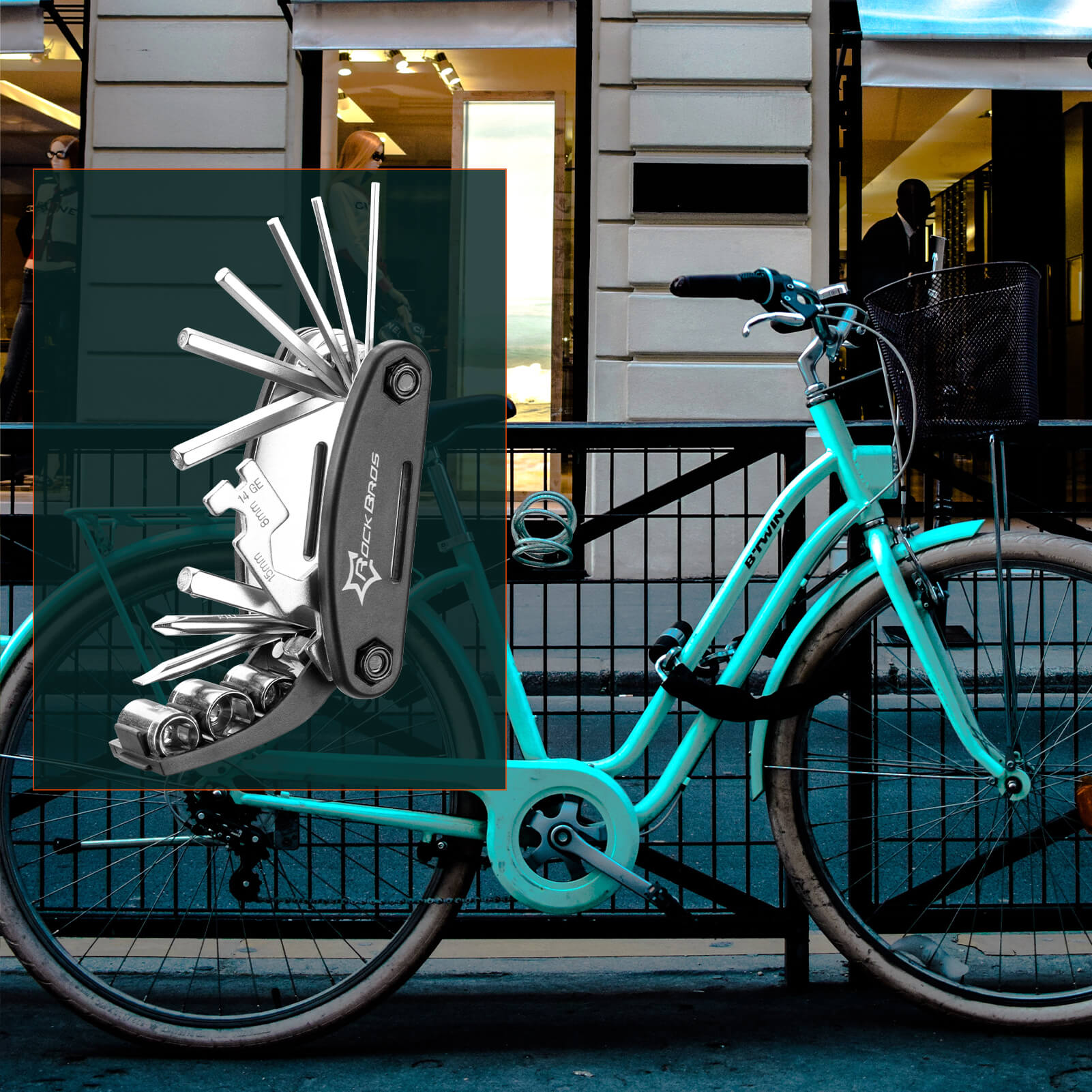 Cyclist using ROCKBROS bike repair tool kit for on the go maintenance and quick roadside repairs