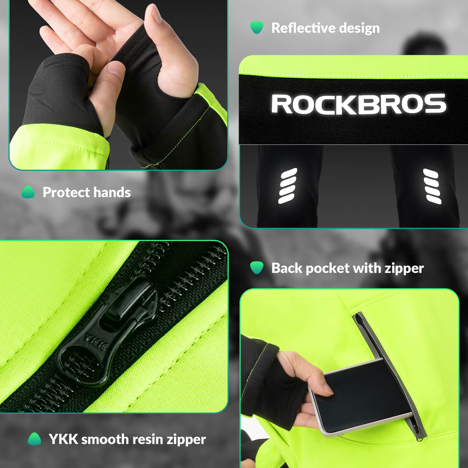 ROCKBROS outdoor thermal sportswear set with windproof shell, fleece lining, ventilation design, and flexible fit for cold-weather activities