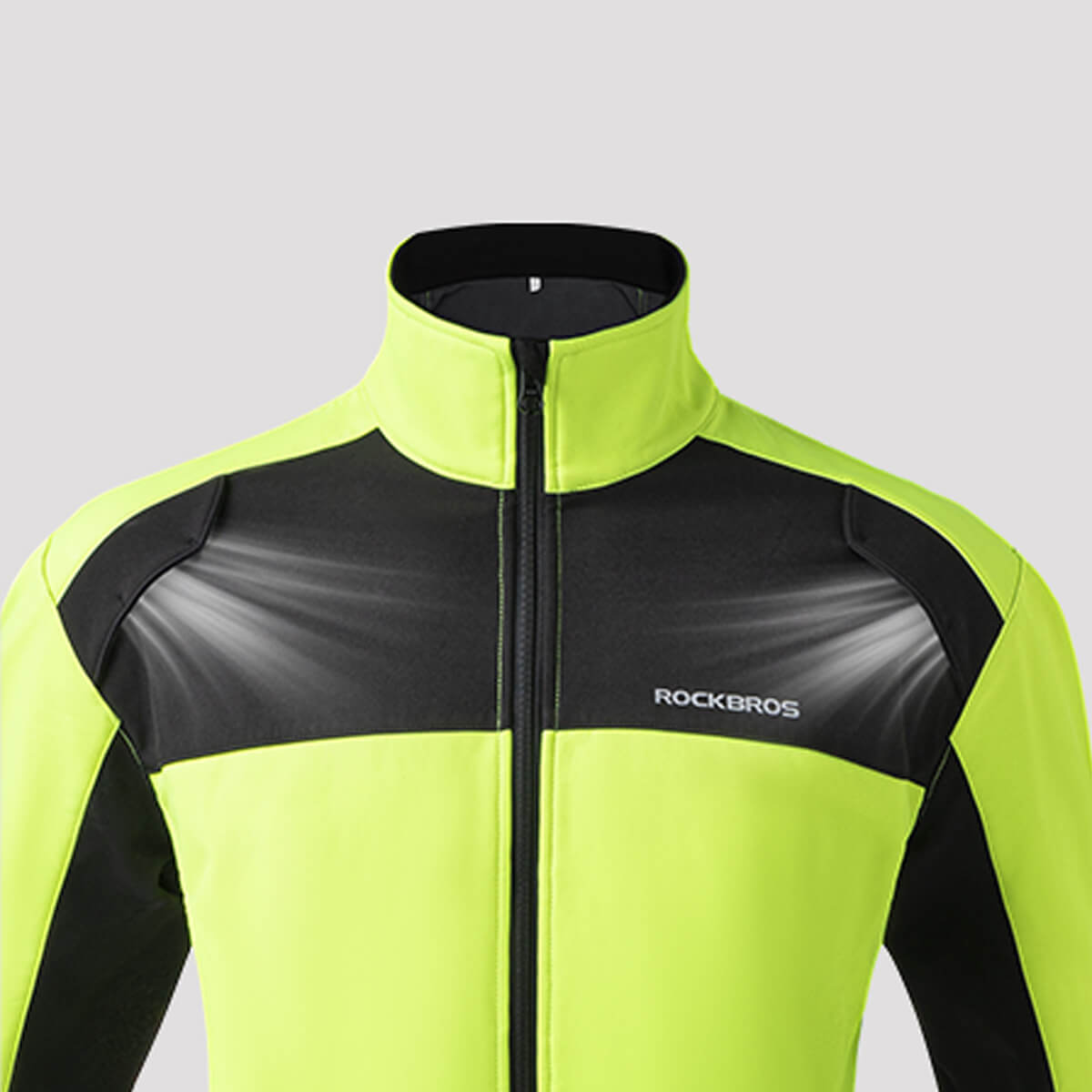 ROCKBROS thermal fleece jacket with mesh venting, shoulder ventilation, and detailed feature highlights