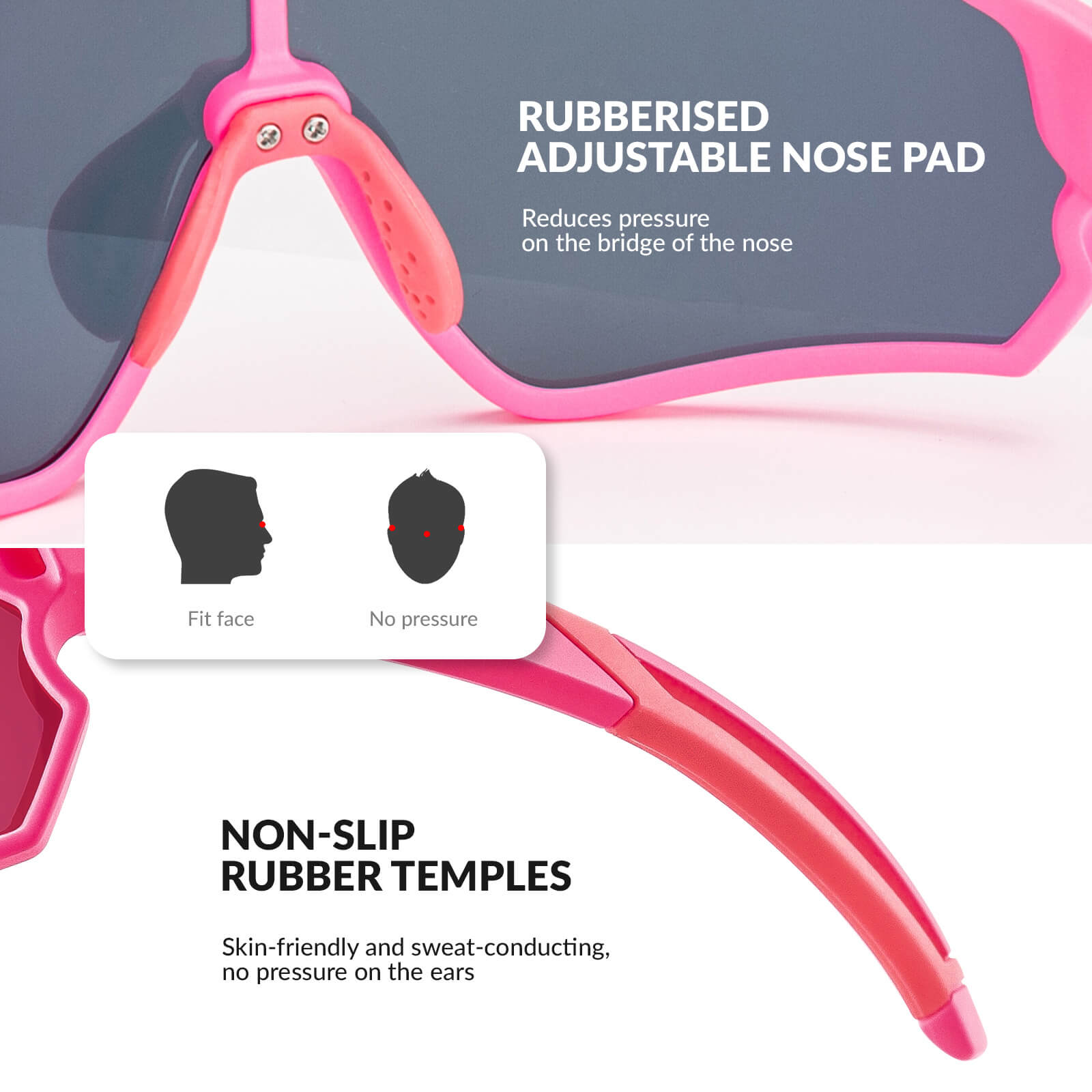ROCKBROS kids polarized cycling sunglasses with UV400 protection for biking and outdoor sports.
#Color_Pink