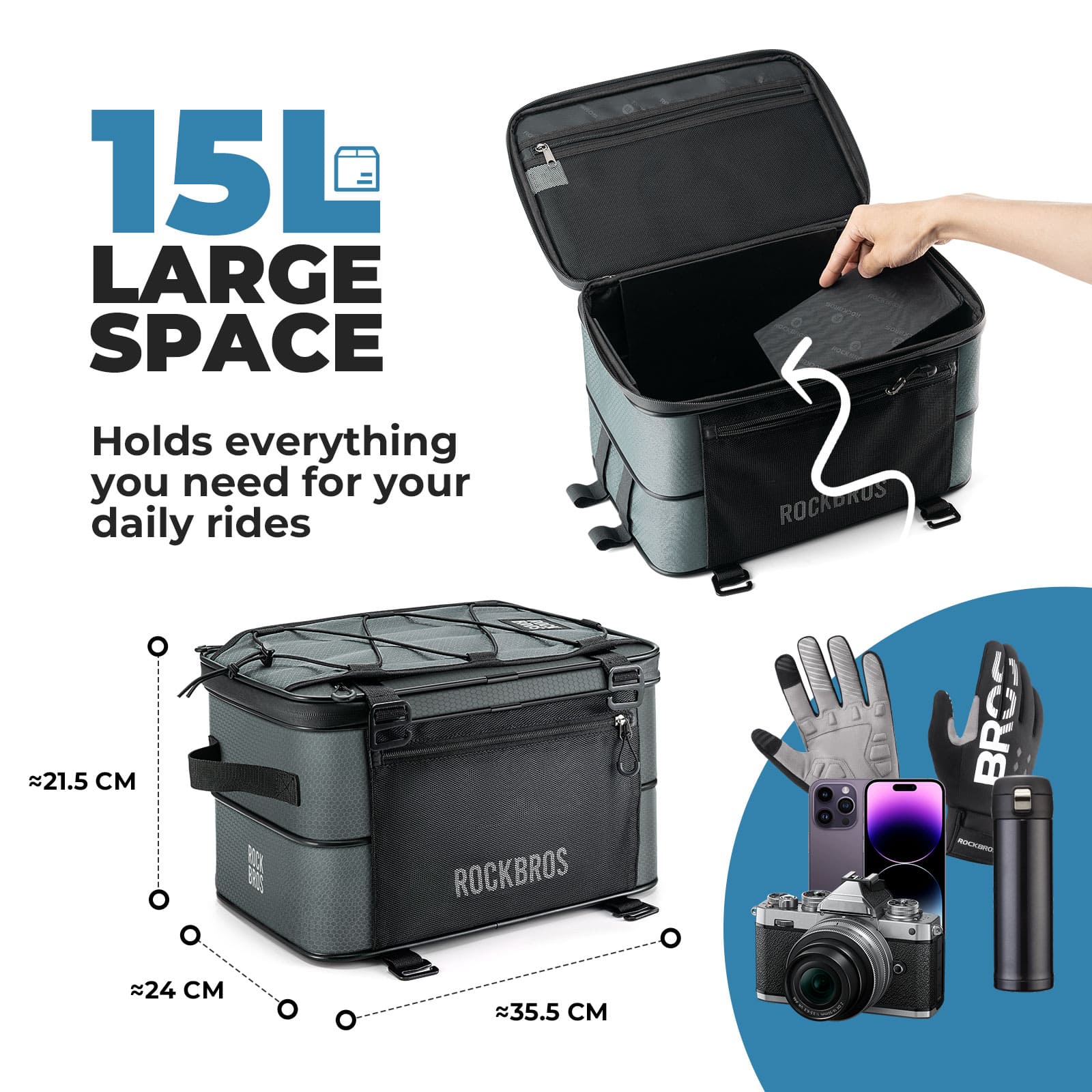 ROCKBROS expandable large capacity bike rear rack bag with removable side panniers