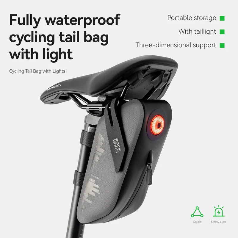 100% Waterproof Bike Saddle Bag with Light - 0.8L
