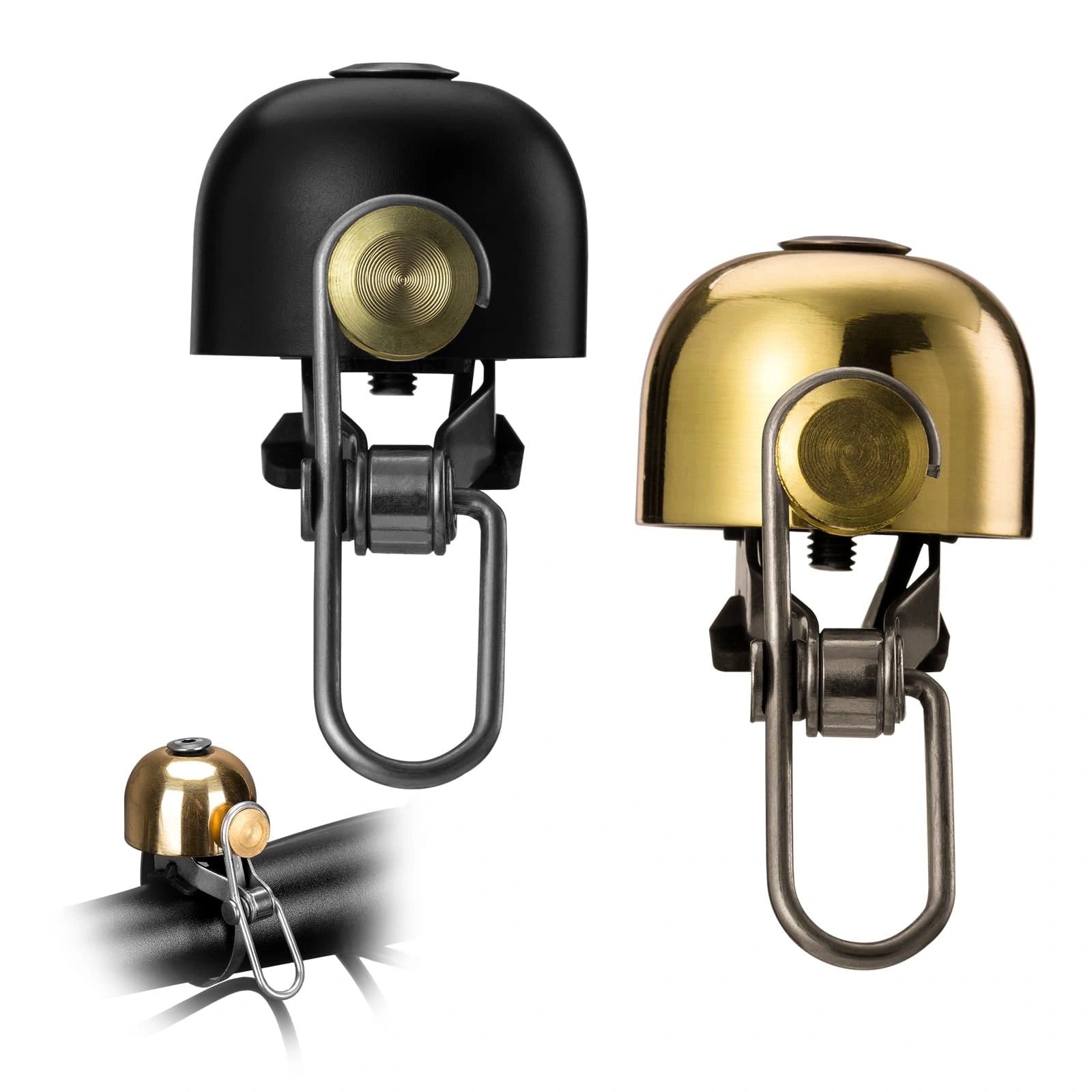Classic 2-Pack Bike Bell with Loud Clear Ring, Durable Brass Alloy, Universal Handlebar Fit, and Scratch-Free Mounting
#Color_Black+Gold 