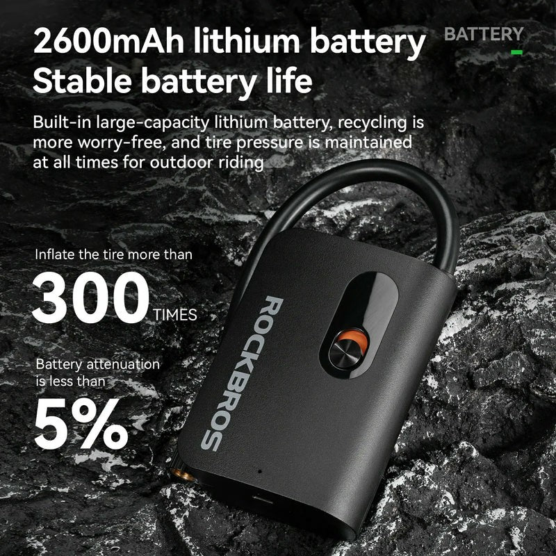 L1 mini electric bike pump with 70 PSI pressure, compact portable bicycle inflator – ROCKBROS