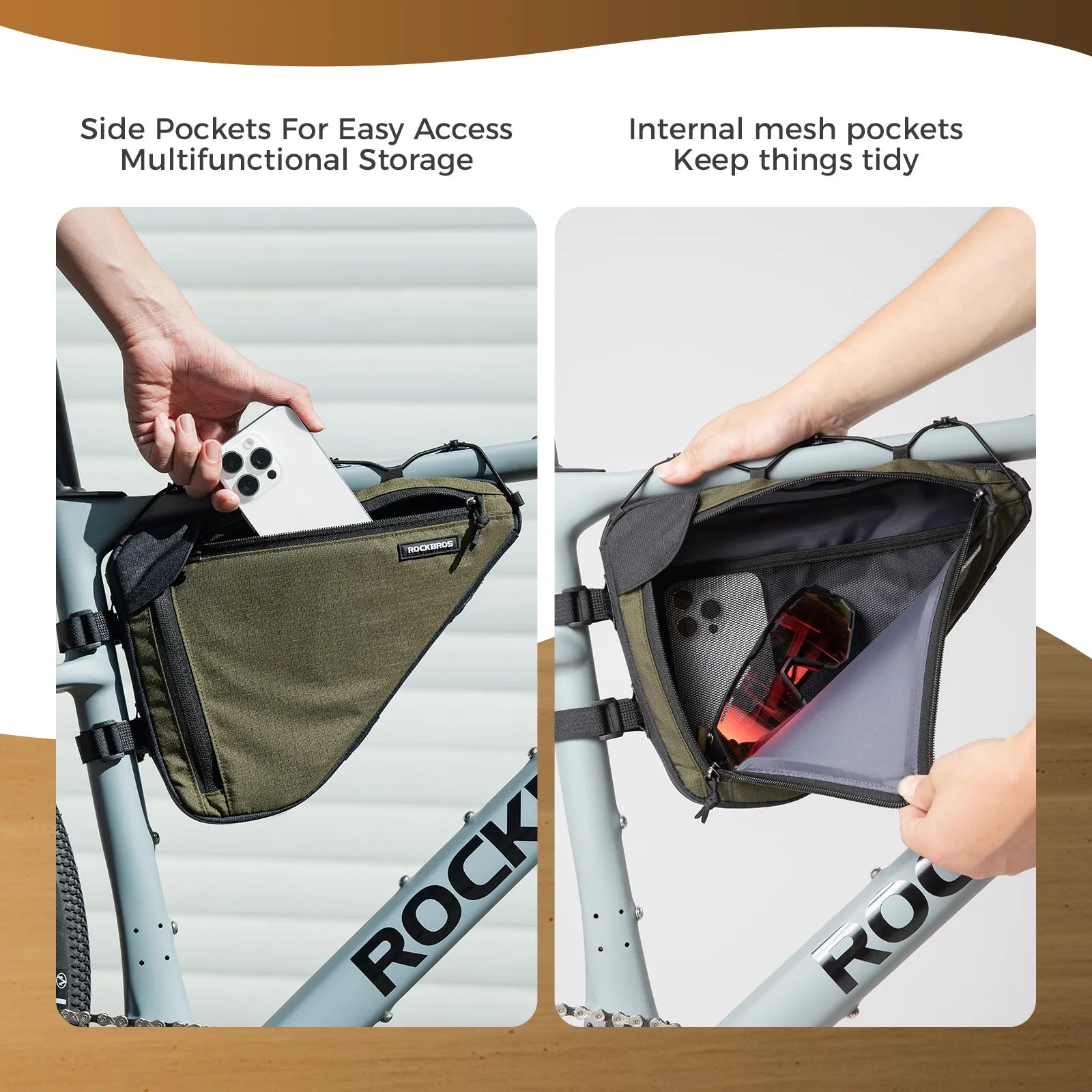 ROCKBROS 1.5L Large Capacity Bike Triangle Bag, Durable Polyester Cycling Frame Bag