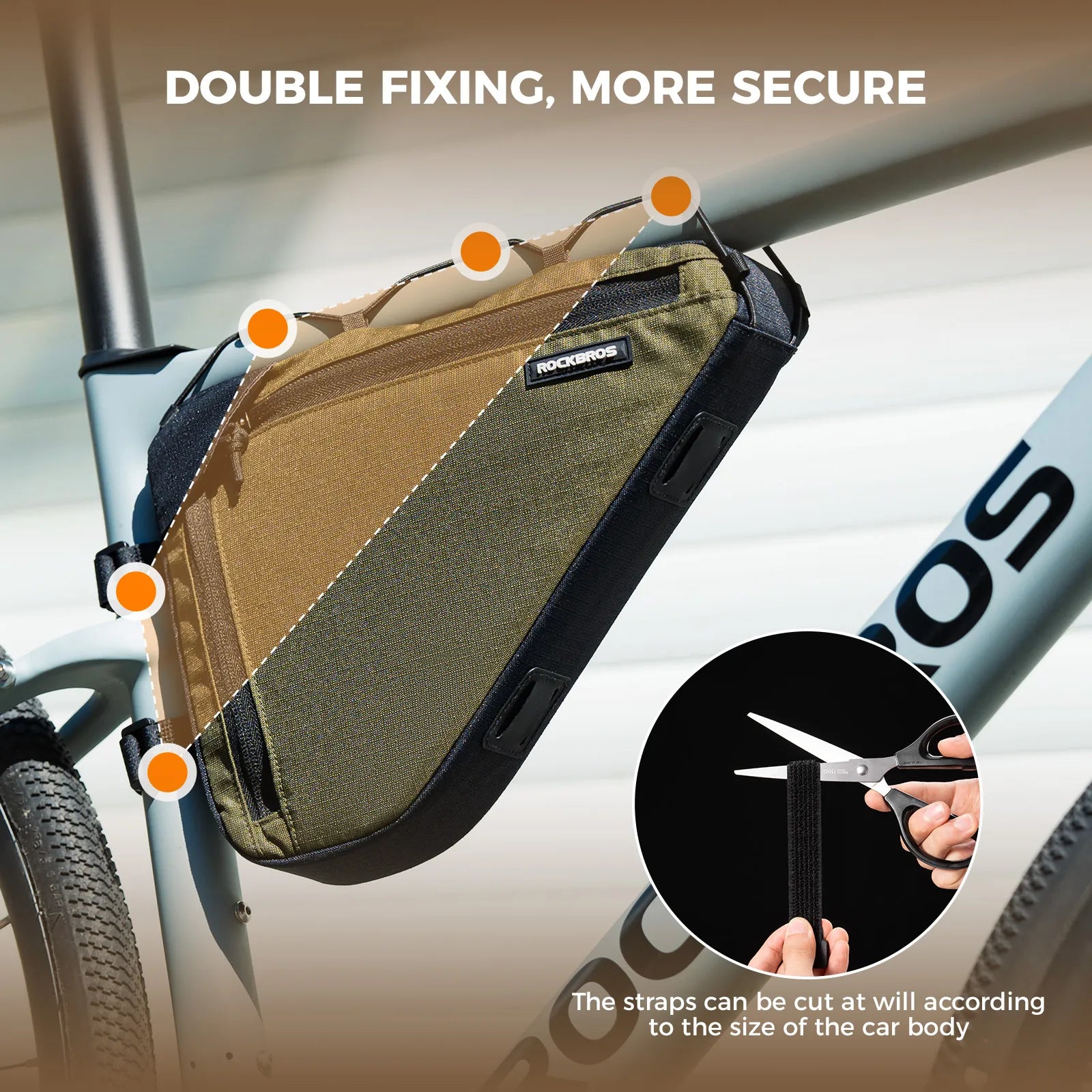 ROCKBROS 1.5L Large Capacity Bike Triangle Bag, Durable Polyester Cycling Frame Bag