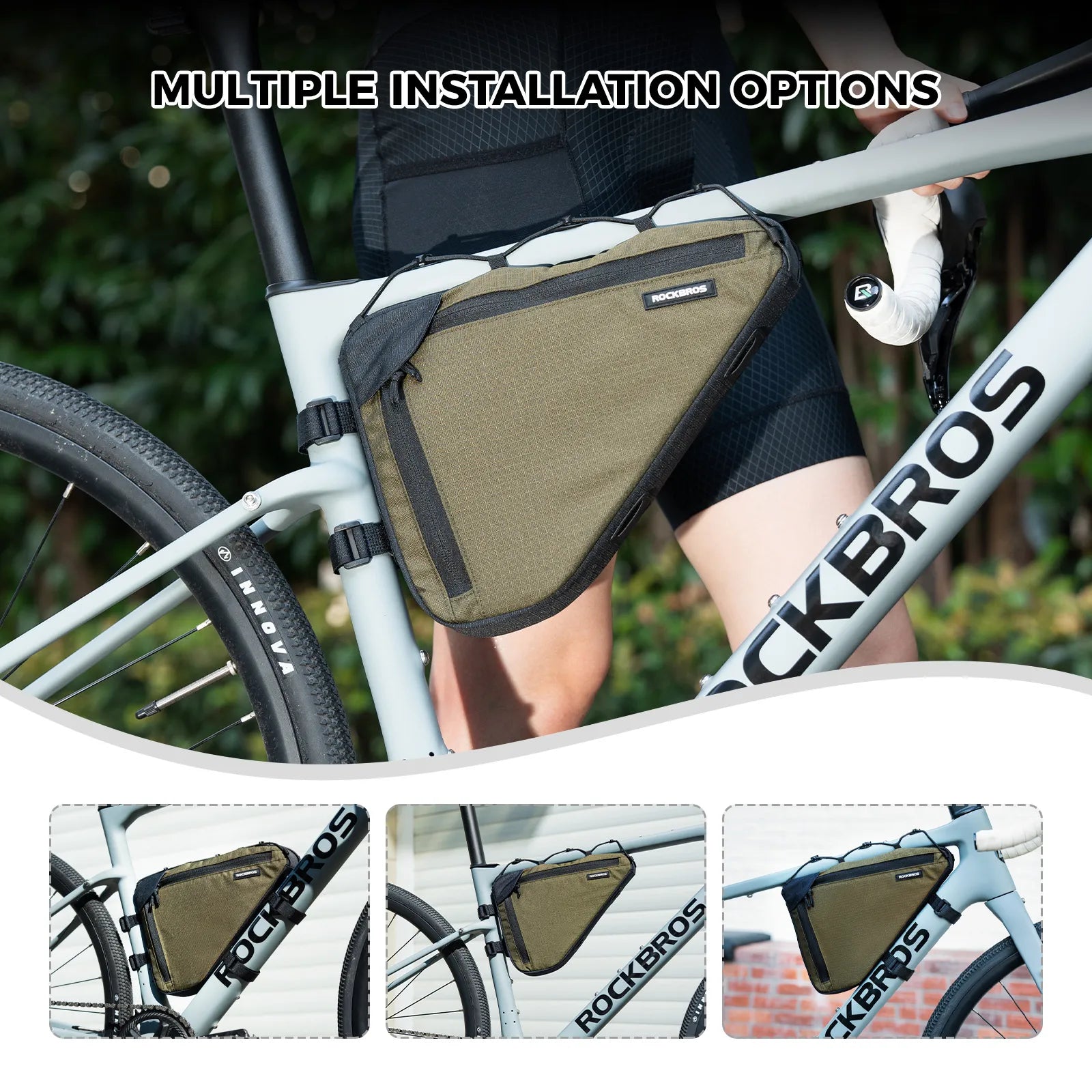 ROCKBROS 1.5L Large Capacity Bike Triangle Bag, Durable Polyester Cycling Frame Bag