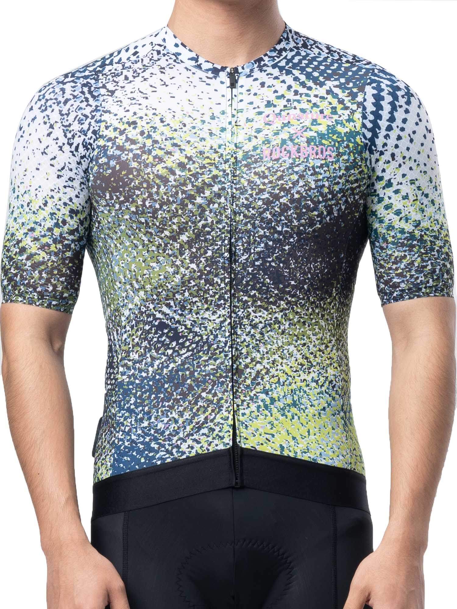 ROCKBROS men’s camouflage short-sleeve cycling jersey with breathable fabric and rear pockets
