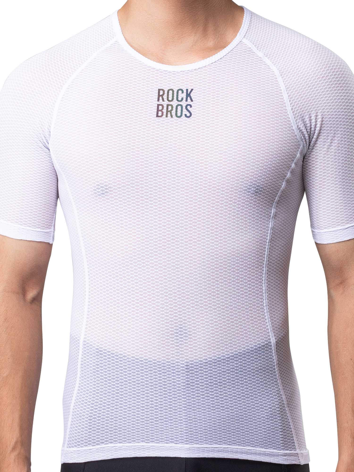 Men's white short-sleeve cycling base layer with breathable mesh fabric for moisture wicking