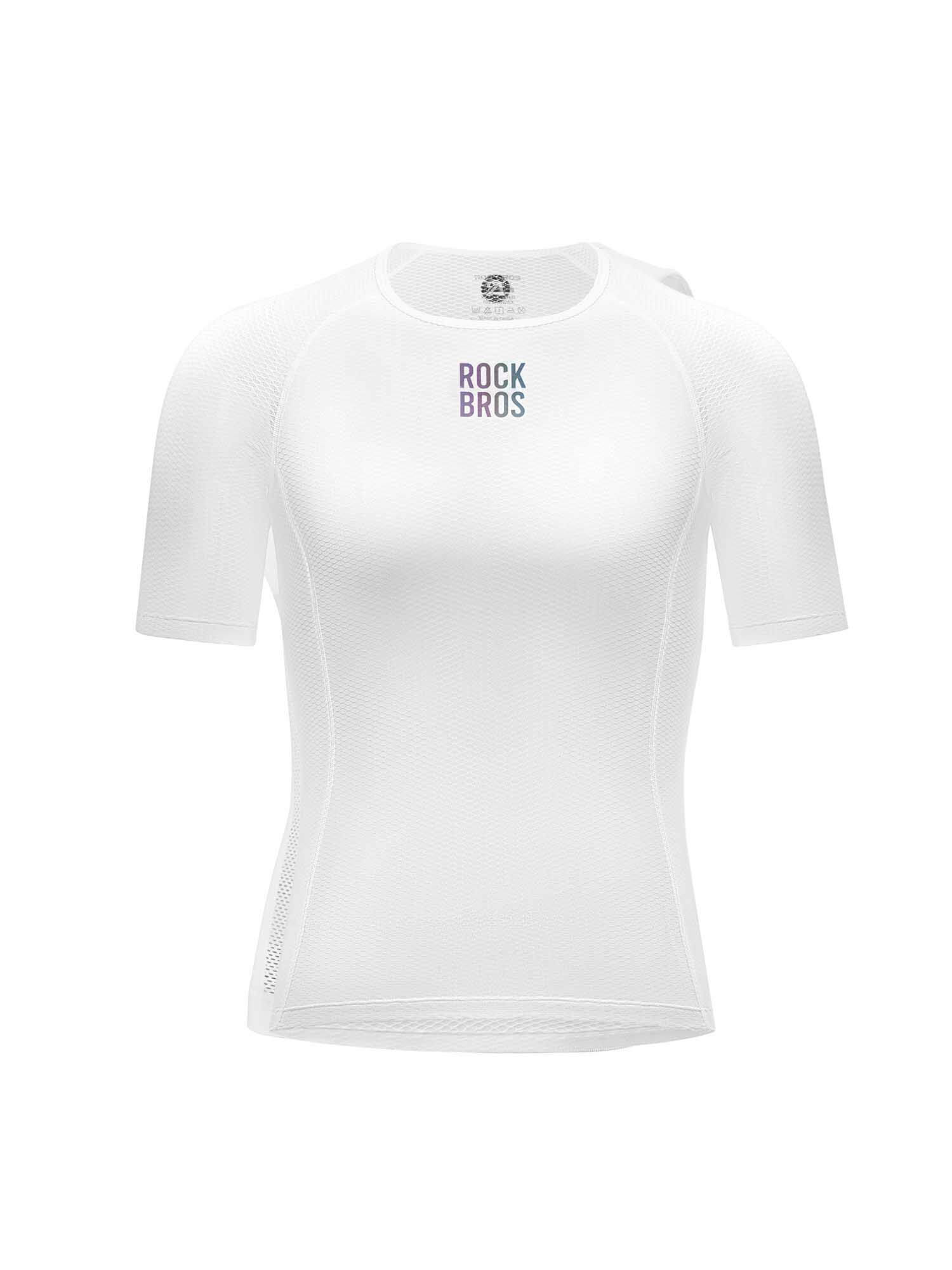 Men's white short-sleeve cycling base layer with breathable mesh fabric for moisture wicking