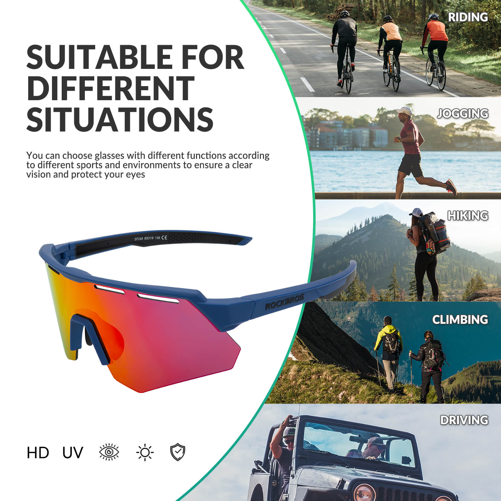 Polarized cycling sunglasses with 4 interchangeable lenses for different light conditions
#Color_Blue