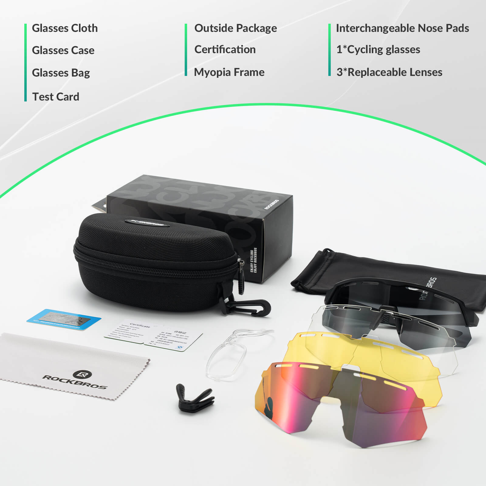 Polarized cycling sunglasses with 4 interchangeable lenses for different light conditions