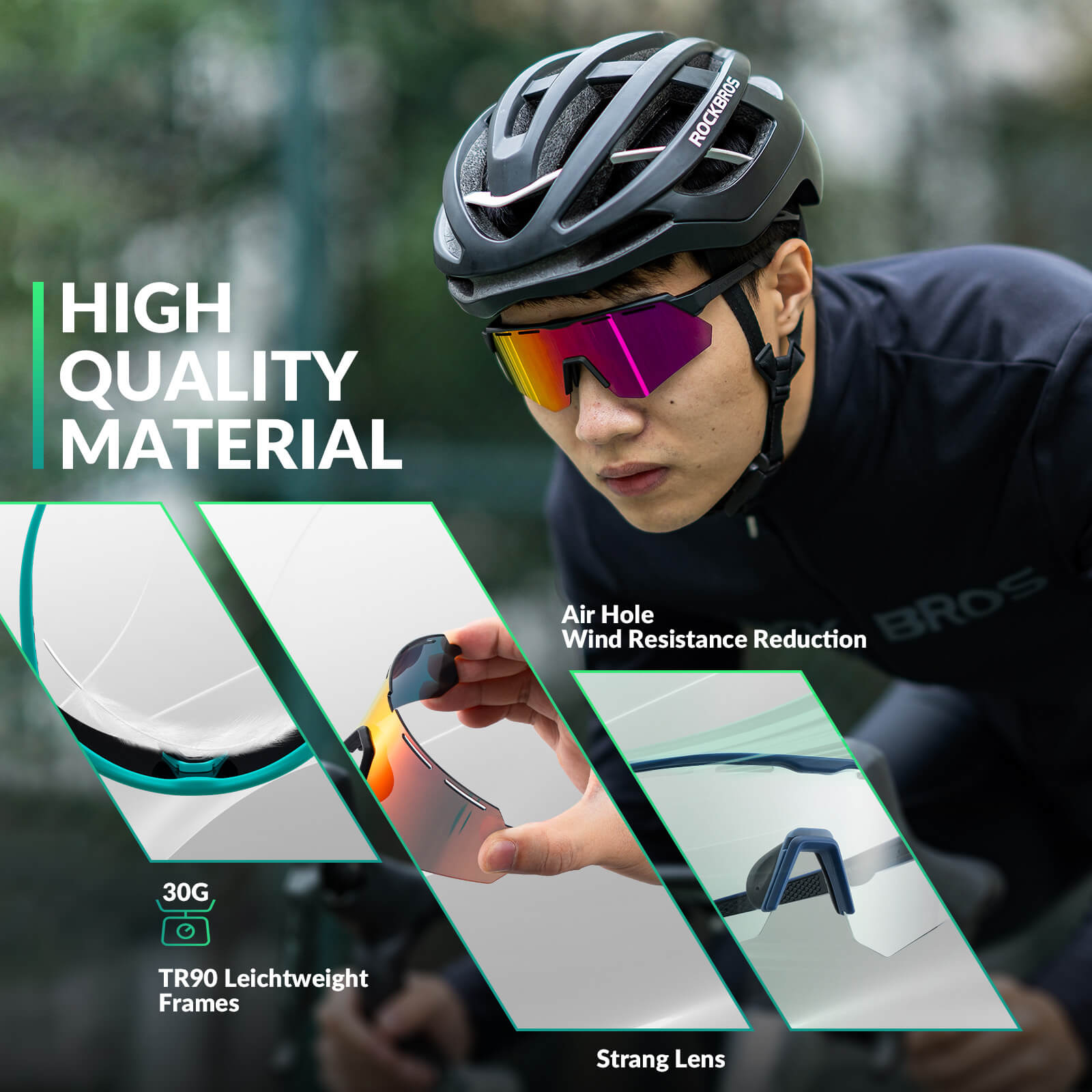 Polarized cycling sunglasses with 4 interchangeable lenses for different light conditions
#Color_Green
