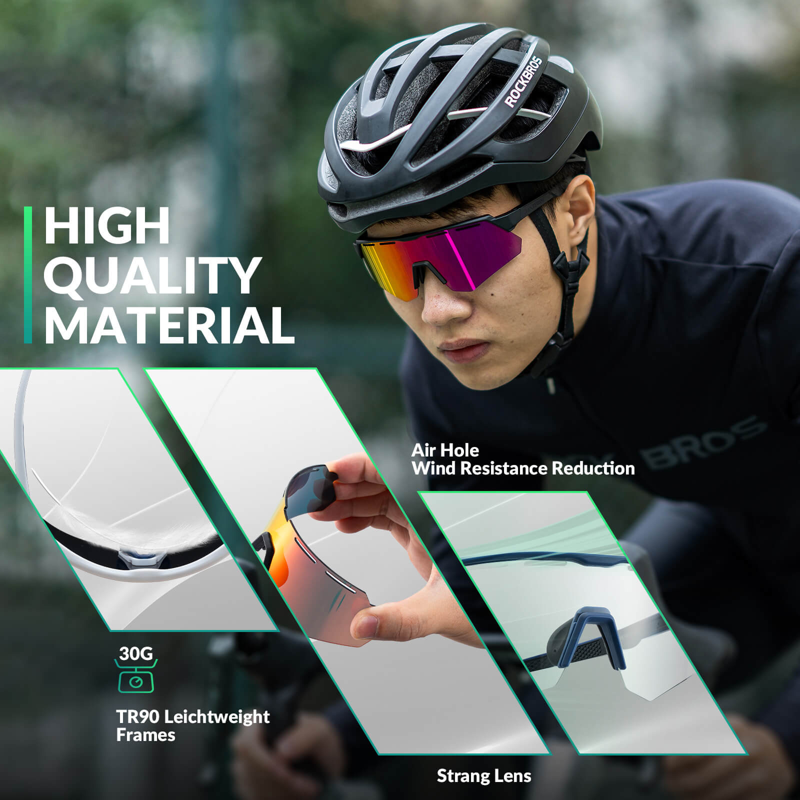 Polarized cycling sunglasses with 4 interchangeable lenses for different light conditions
#Color_White