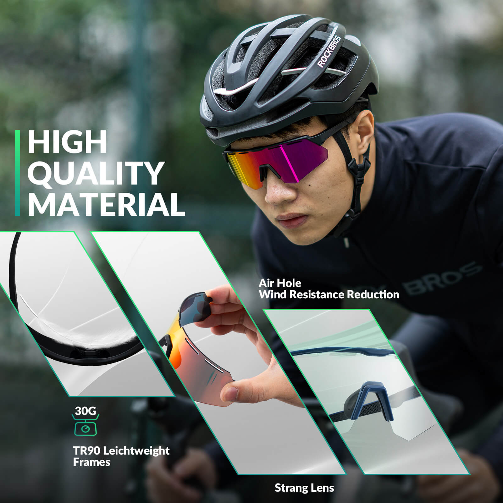 Polarized cycling sunglasses with 4 interchangeable lenses for different light conditions
#Color_Black