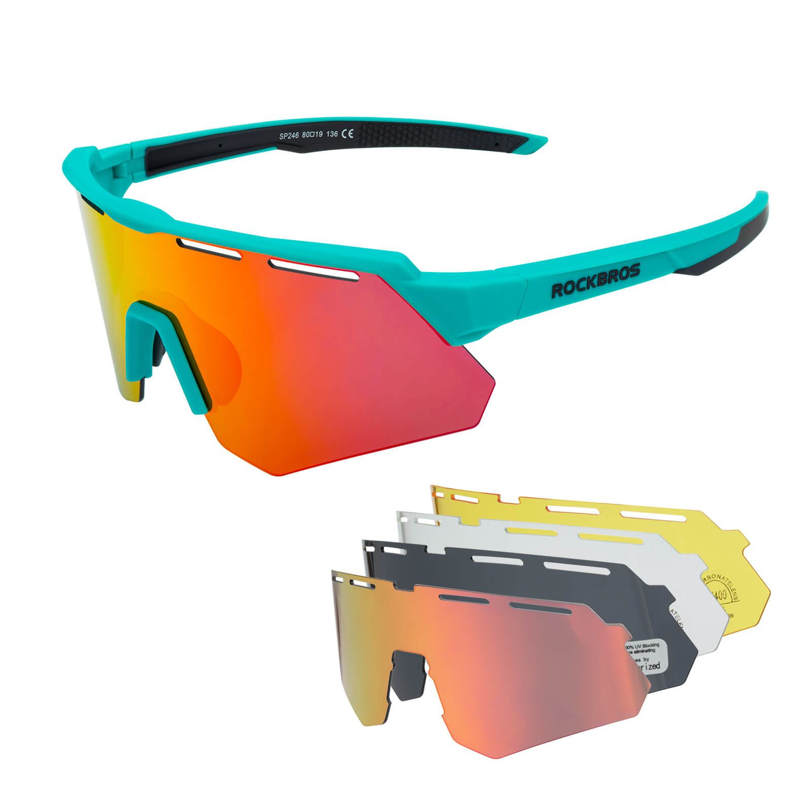 Polarized cycling sunglasses with 4 interchangeable lenses for different light conditions
#Color_Green