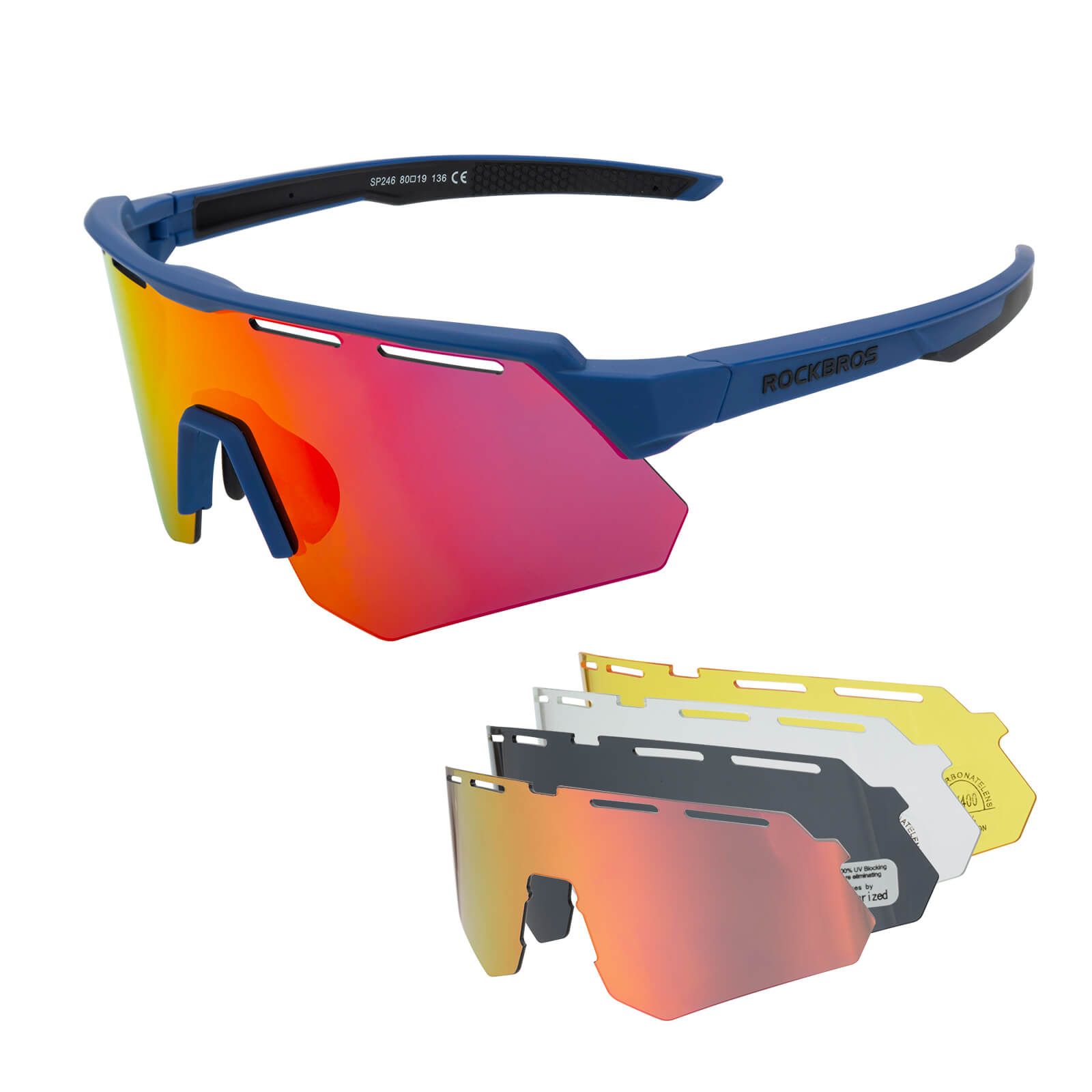 Polarized cycling sunglasses with 4 interchangeable lenses for different light conditions
#Color_Blue