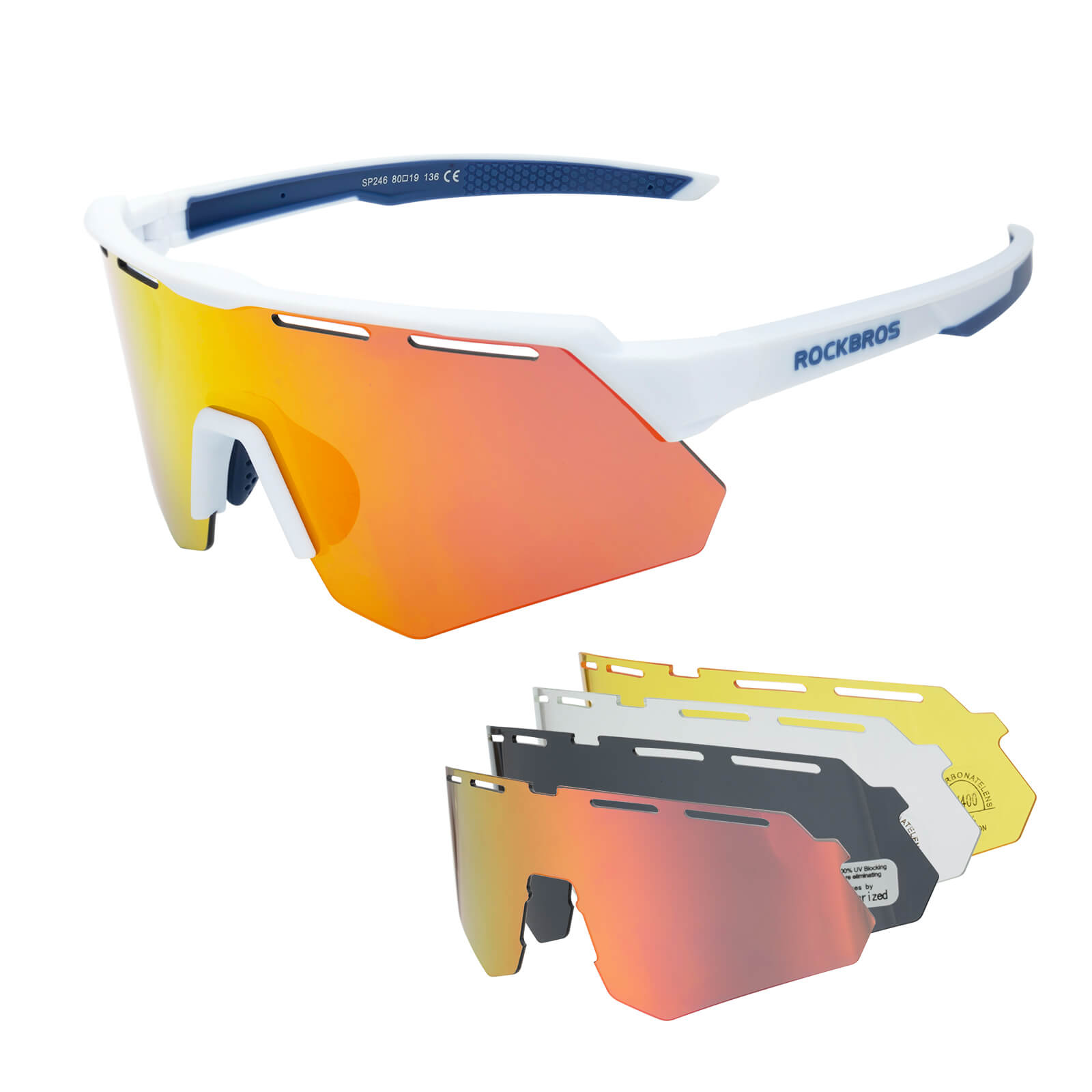 Polarized cycling sunglasses with 4 interchangeable lenses for different light conditions
#Color_White