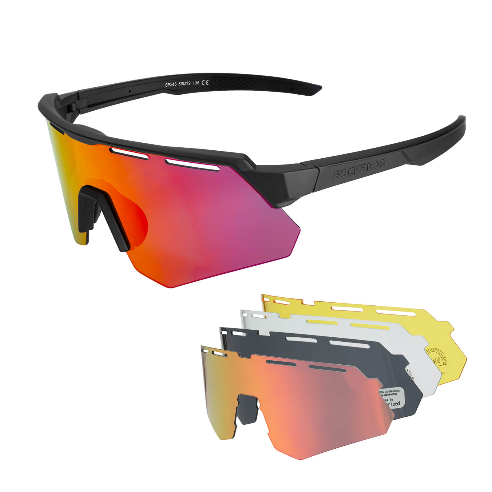 Polarized cycling sunglasses with 4 interchangeable lenses for different light conditions
#Color_Black