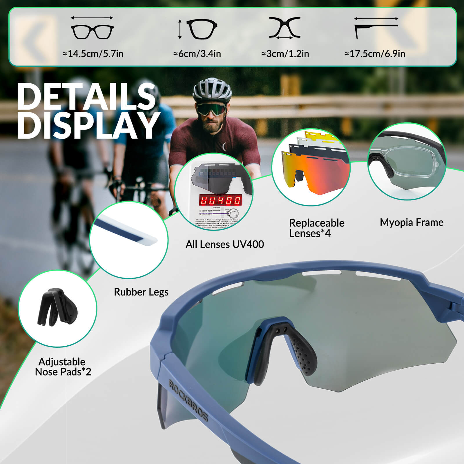 Polarized cycling sunglasses with 4 interchangeable lenses for different light conditions
#Color_Blue