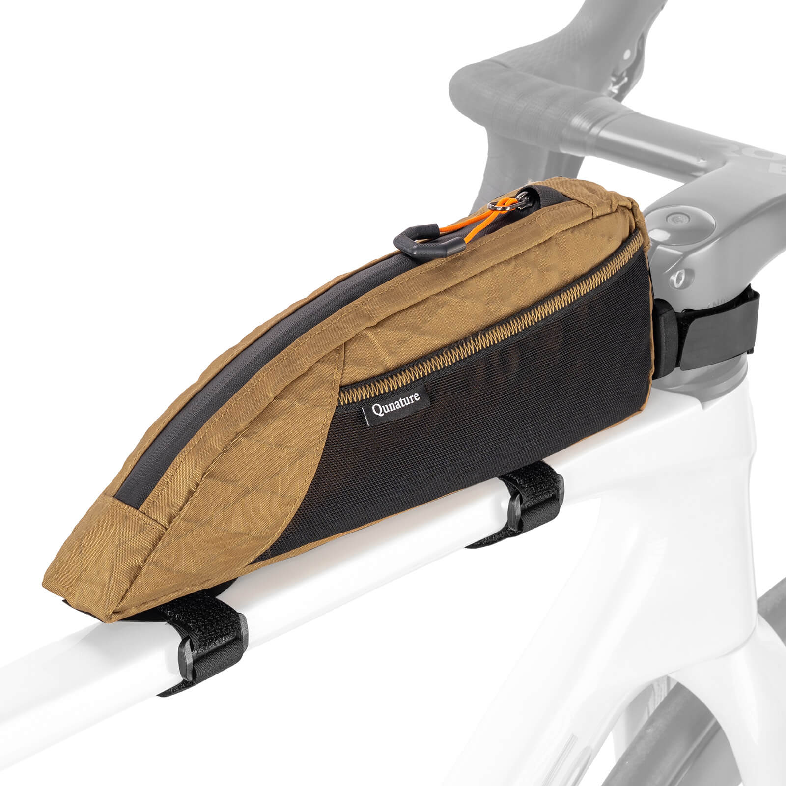 Qunature 1L Aerodynamic Top Tube Bag: Water-Resistant Bike Bag with Side Mesh Pocket and Dual Mounting Options
#Color_Khaki