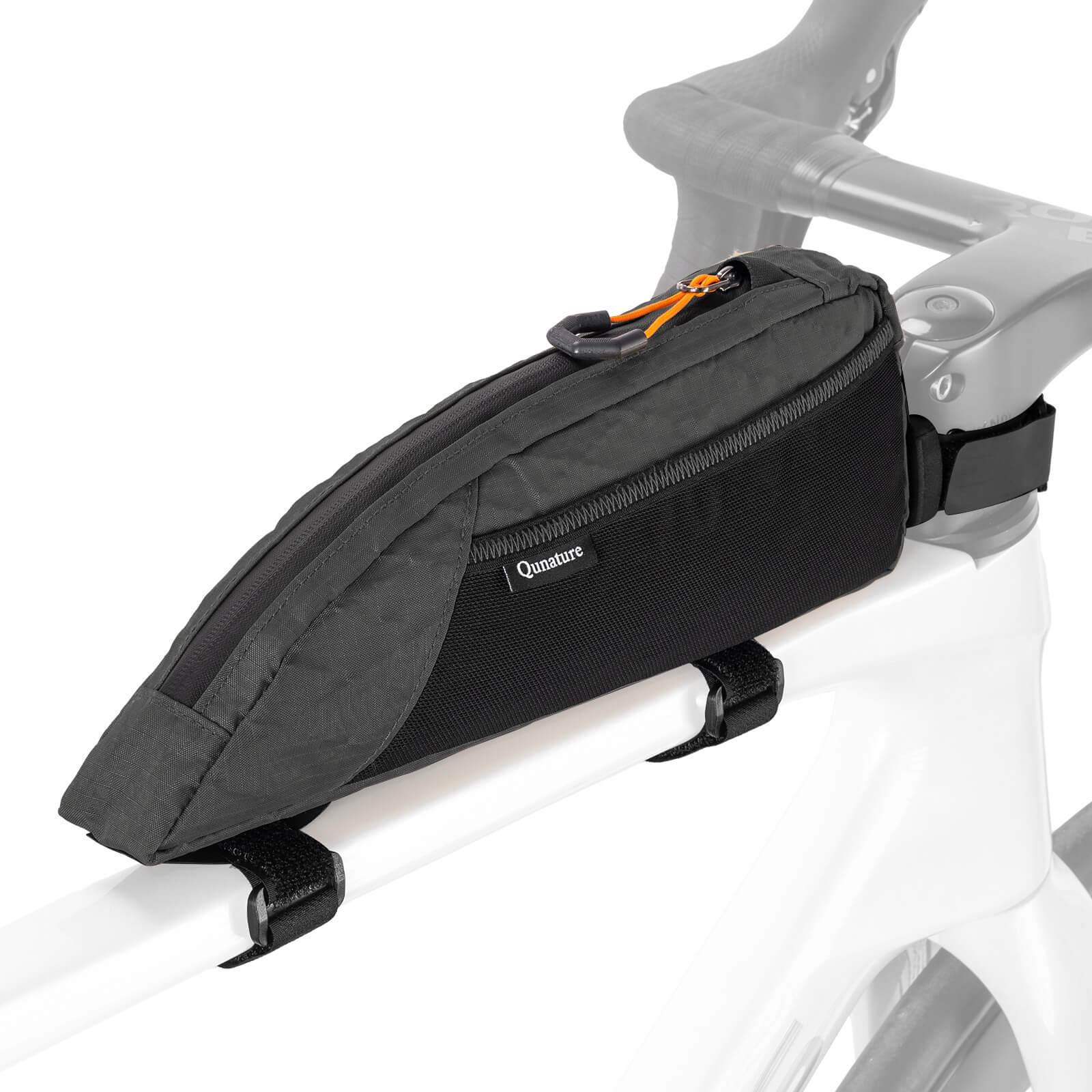 Qunature 1L Aerodynamic Top Tube Bag: Water-Resistant Bike Bag with Side Mesh Pocket and Dual Mounting Options
#Color_Black
