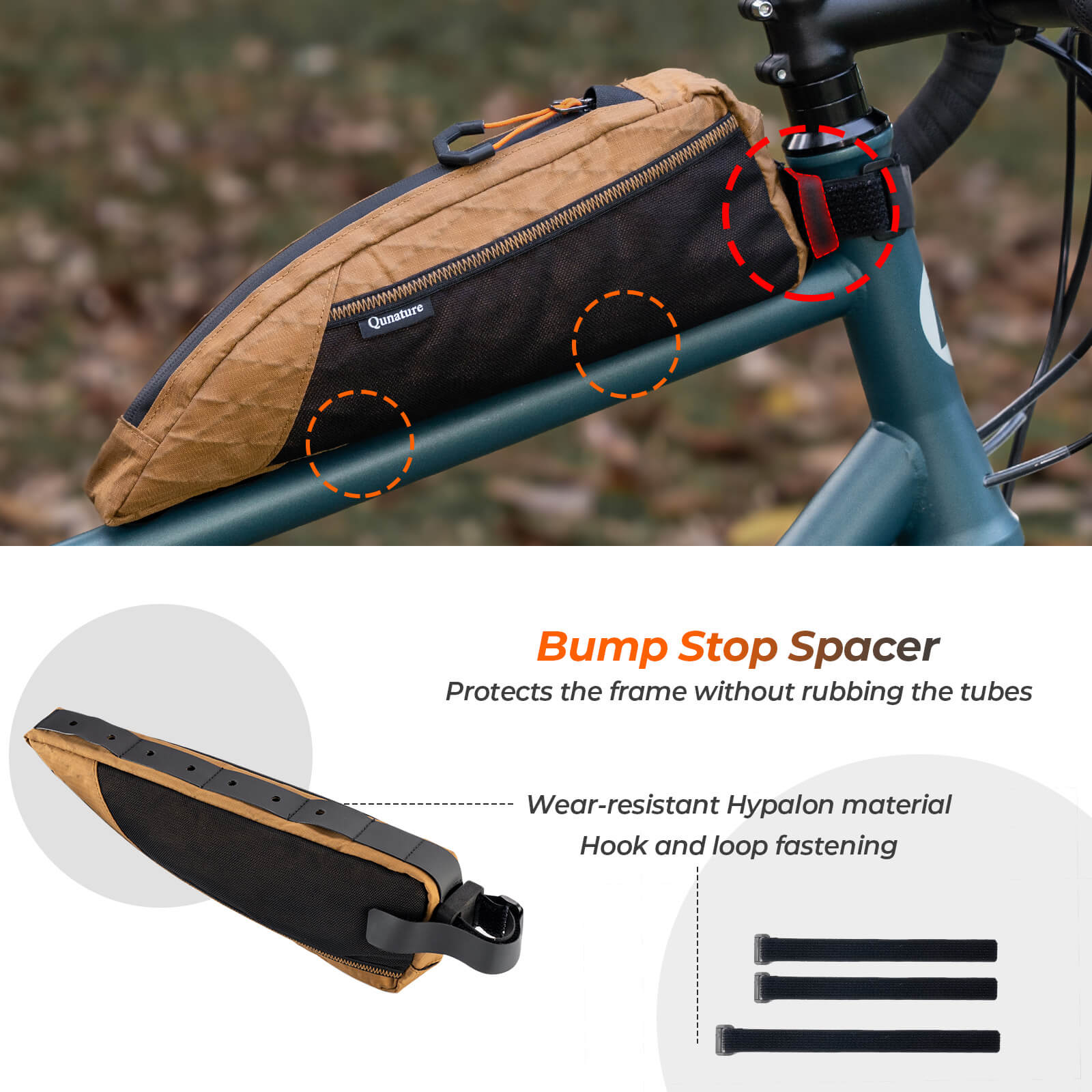 Qunature 1L Aerodynamic Top Tube Bag: Water-Resistant Bike Bag with Side Mesh Pocket and Dual Mounting Options