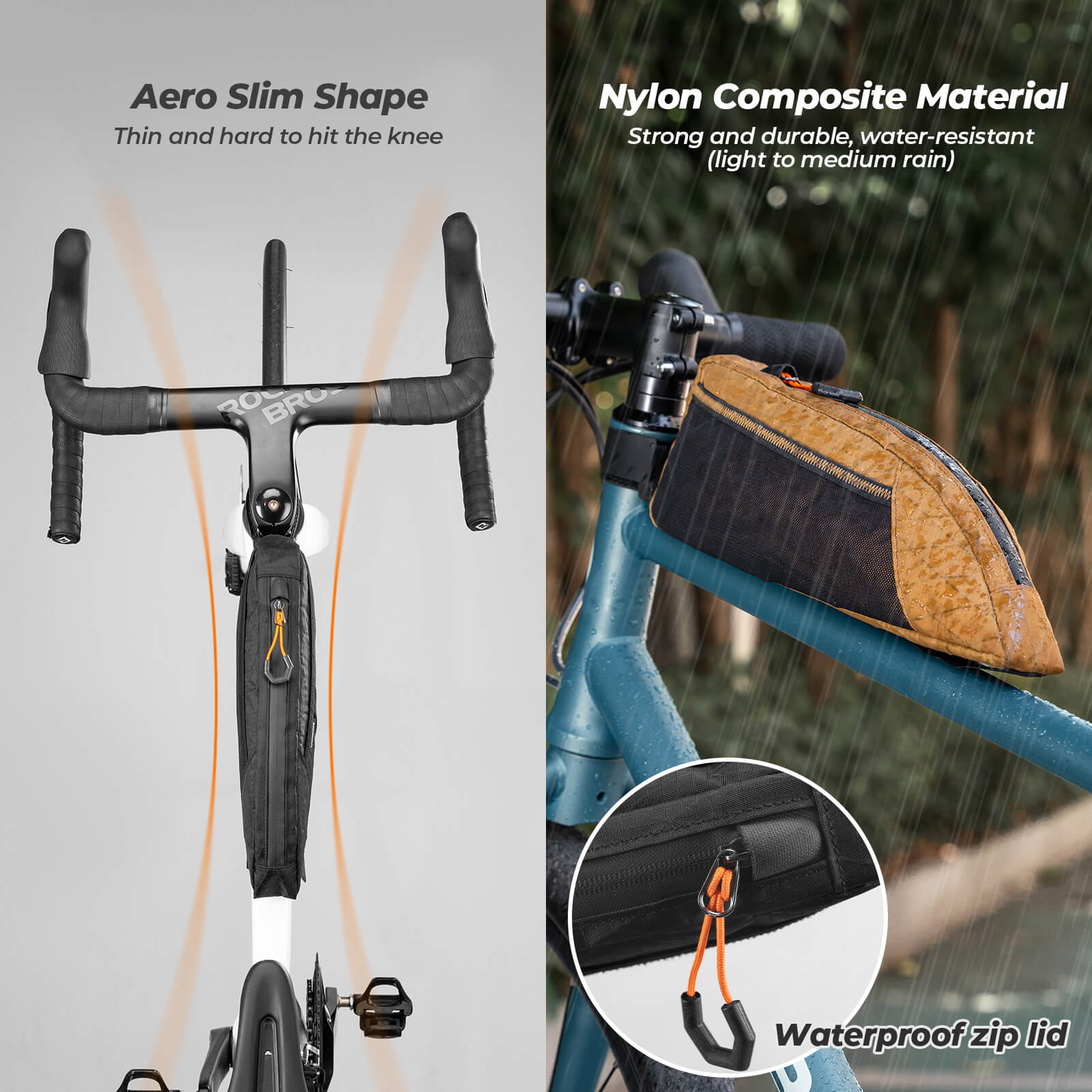 Qunature 1L Aerodynamic Top Tube Bag: Water-Resistant Bike Bag with Side Mesh Pocket and Dual Mounting Options