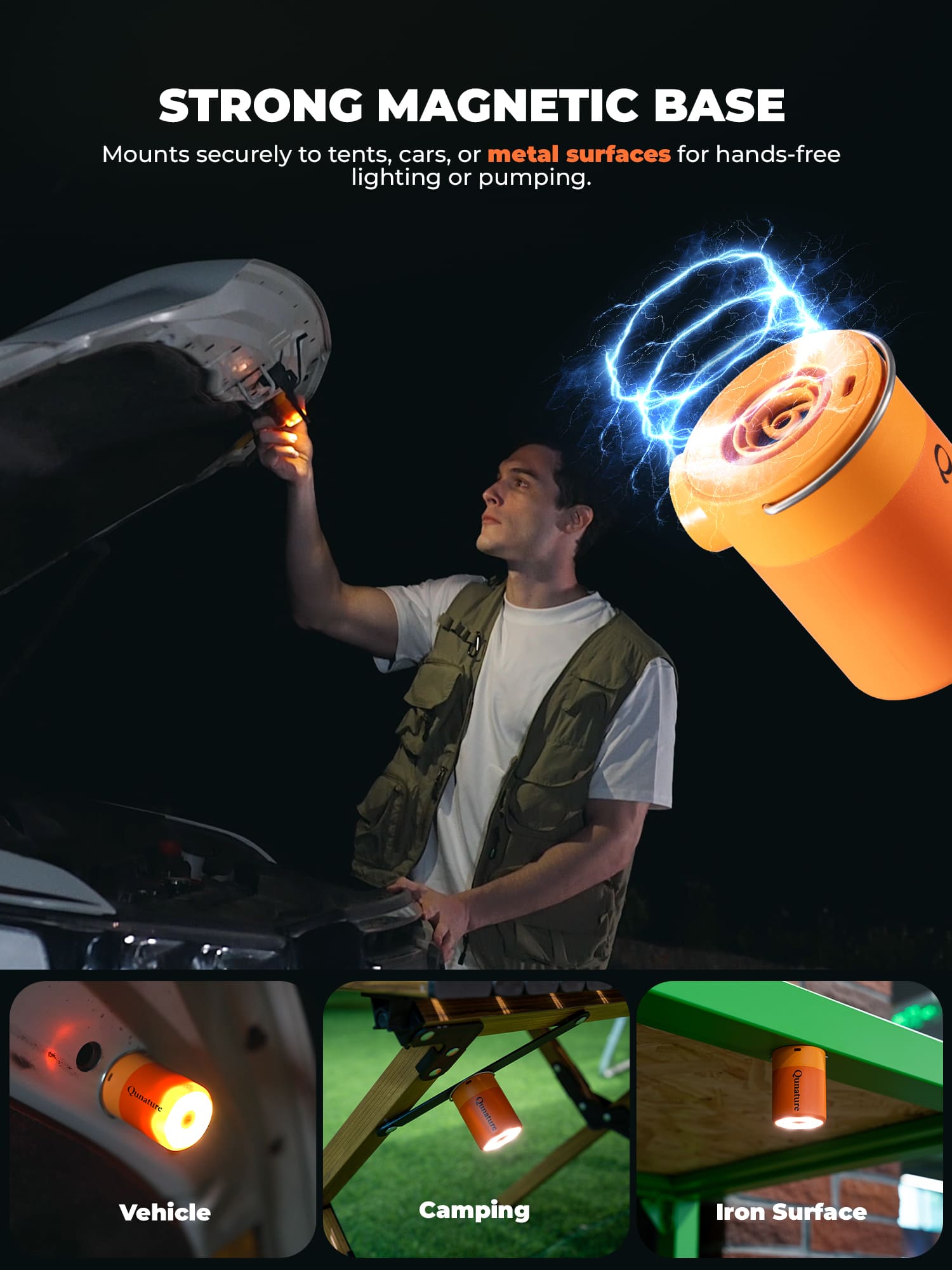 Qunature ATOMIC air pump with LED camping light for night use
#Color_Orange