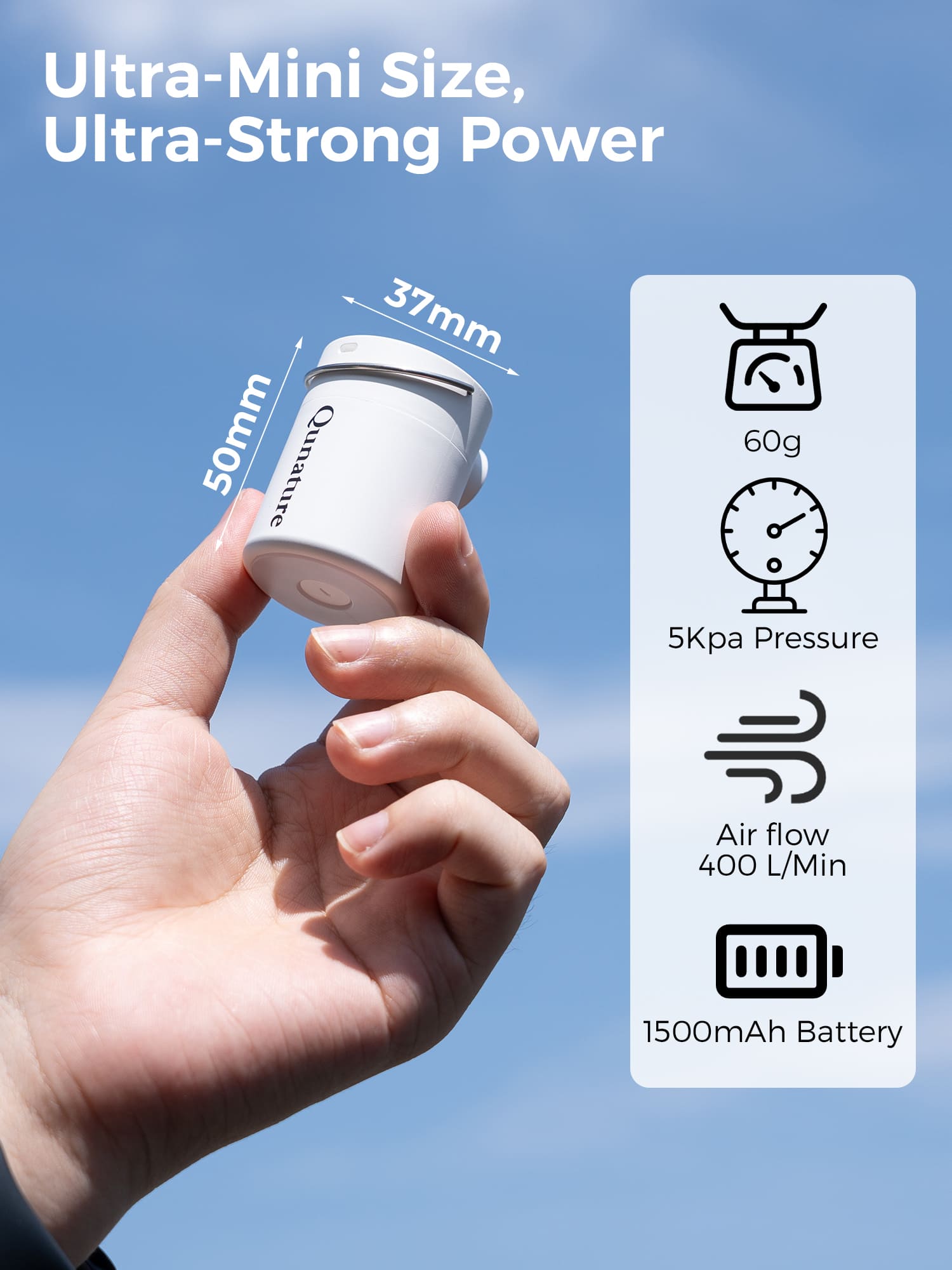 Qunature ATOMIC Mini Air Pump delivering high-performance fast inflation
#Color_White