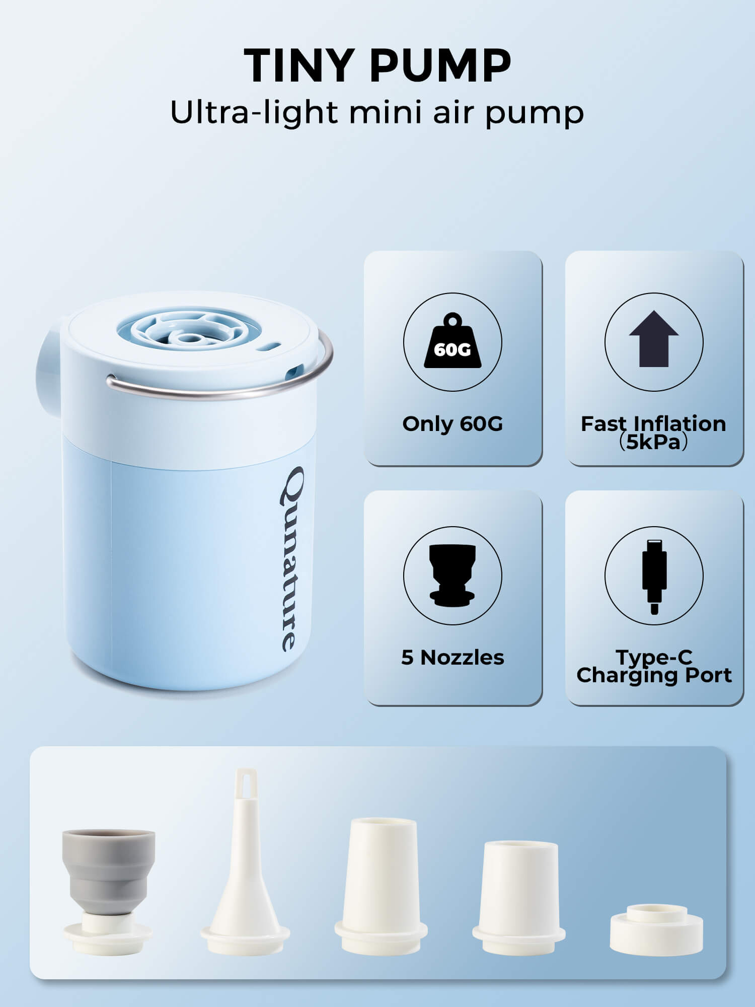 Qunature ATOMIC Mini Electric Air Pump for camping and outdoor inflatables
#Color_Blue