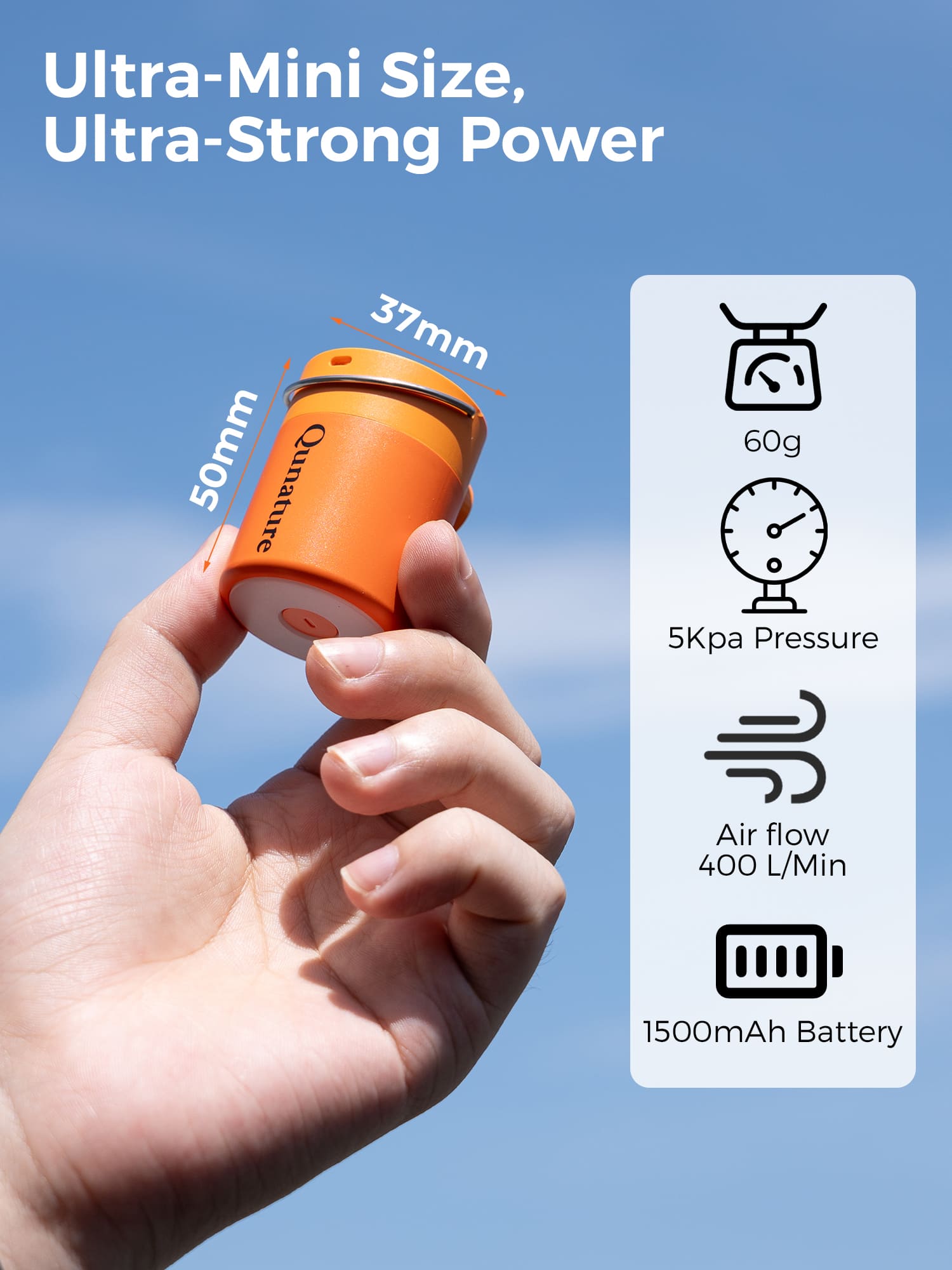 Qunature ATOMIC Mini Air Pump delivering high-performance fast inflation
#Color_Orange